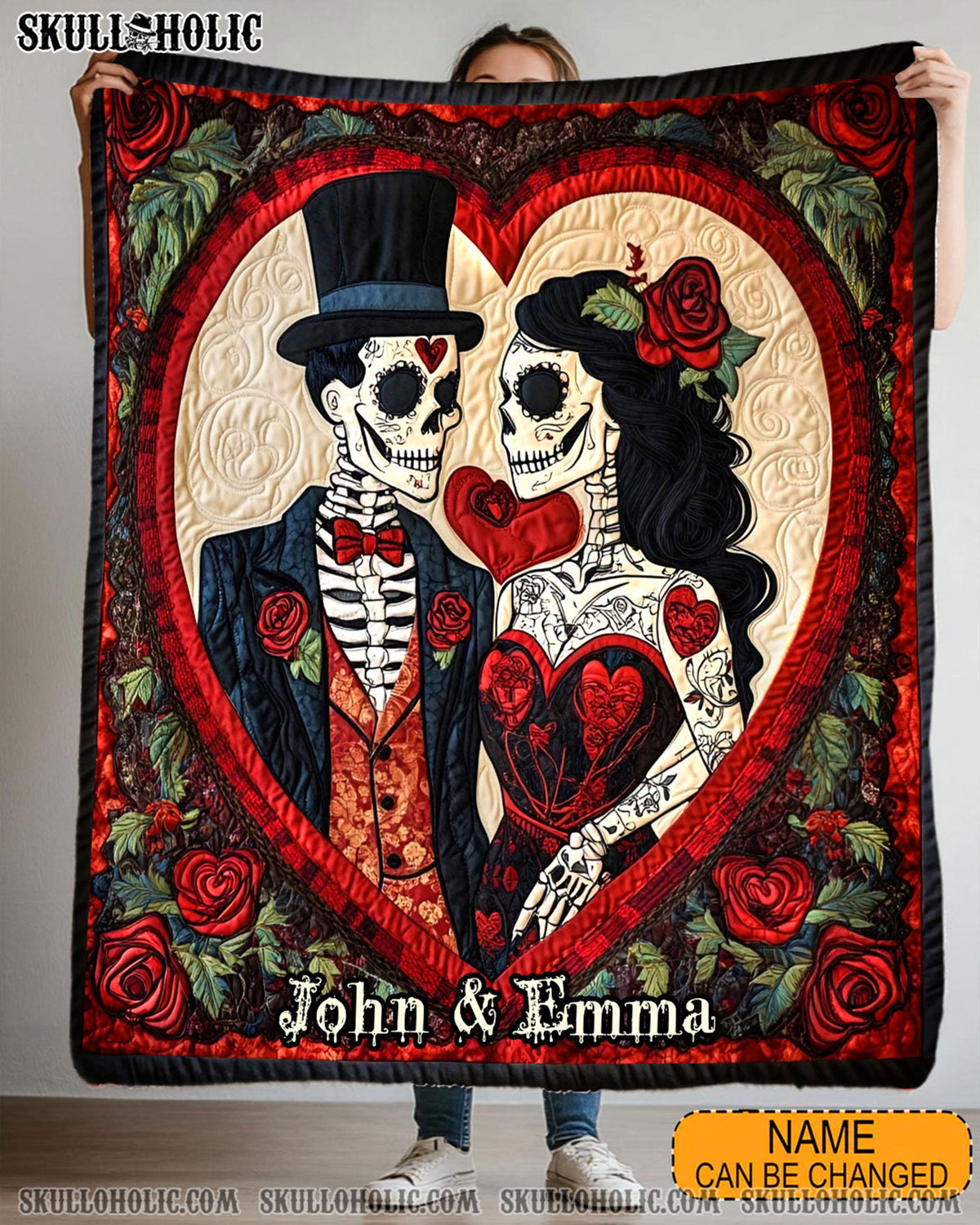 BLISSCORNERS PERSONALIZED SKULL COUPLE FLEECE BLANKET