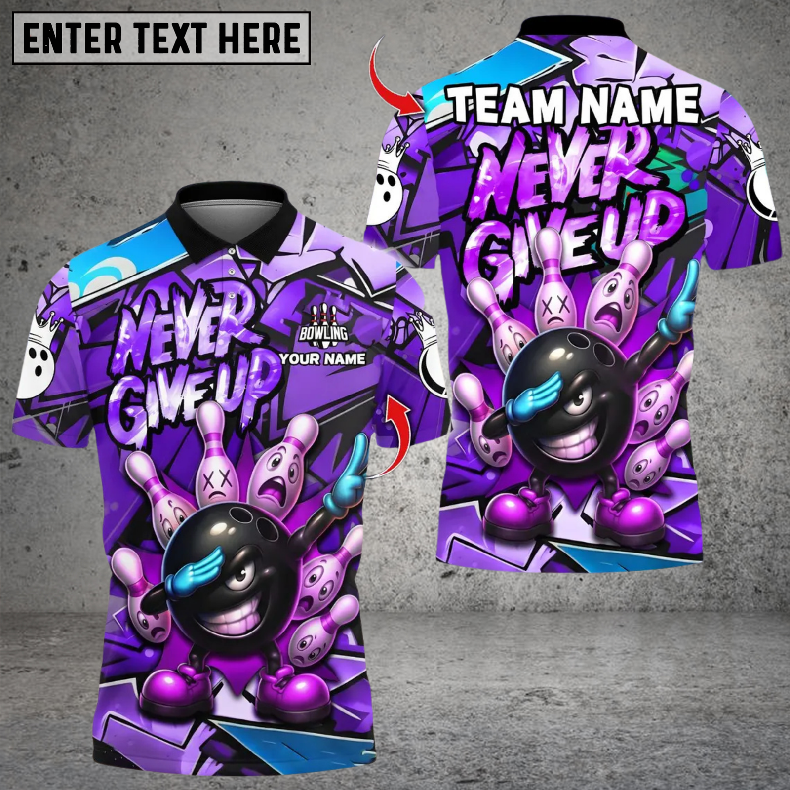 Blisscorners Bowling Funny Ball Never Give Up Multicolor Customized Name, Team Name 3D Shirts