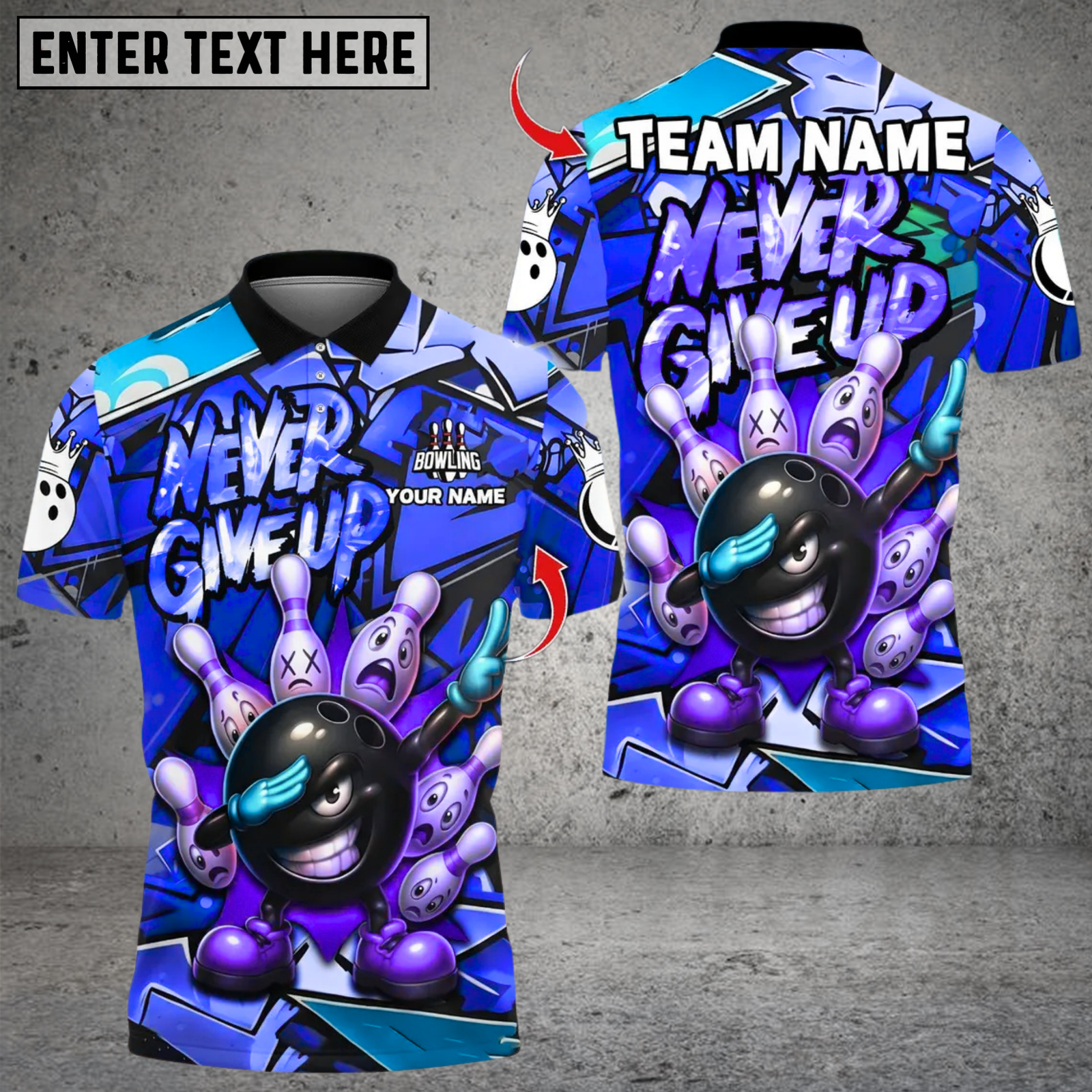 Blisscorners Bowling Funny Ball Never Give Up Multicolor Customized Name, Team Name 3D Shirts