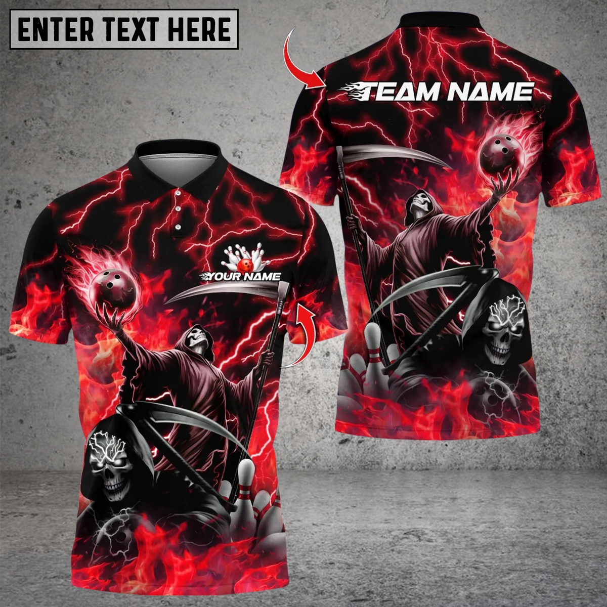 Blisscorners Bowling Grim Reaper Skull Multicolor Customized Name, Team Name 3D Shirts