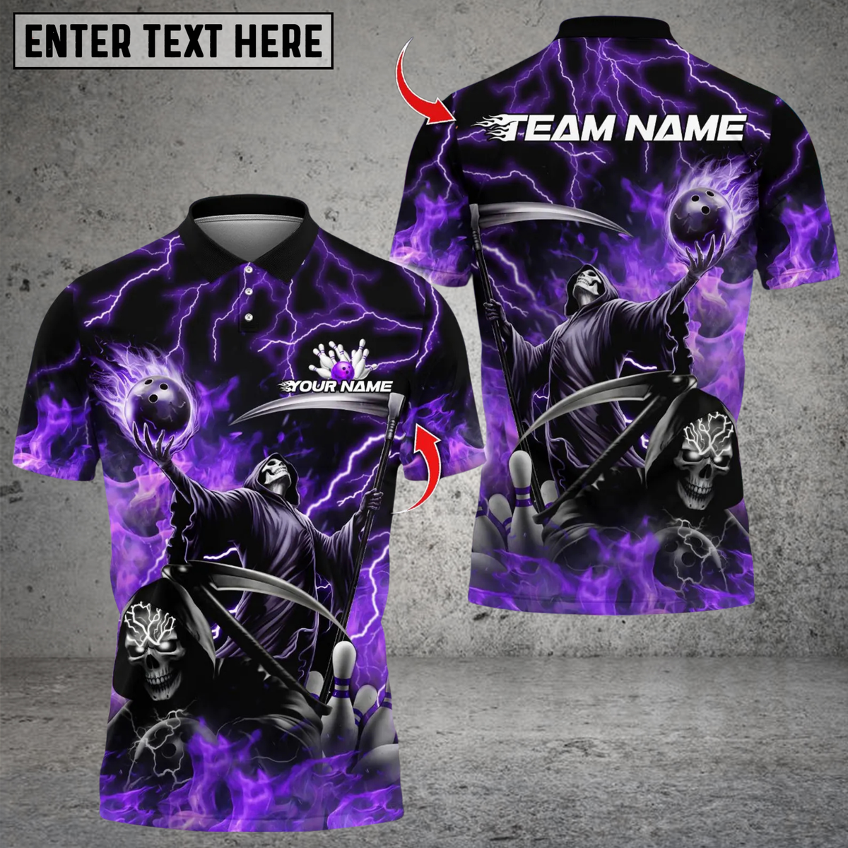 Blisscorners Bowling Grim Reaper Skull Multicolor Customized Name, Team Name 3D Shirts