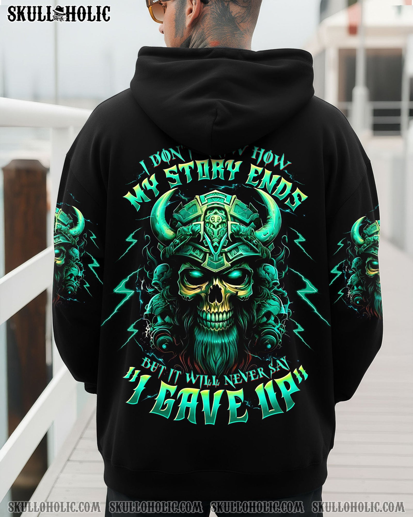 BLISSCORNERS NEVER SAY I GAVE UP SKULL WARRIOR VIKING  ALL OVER PRINT