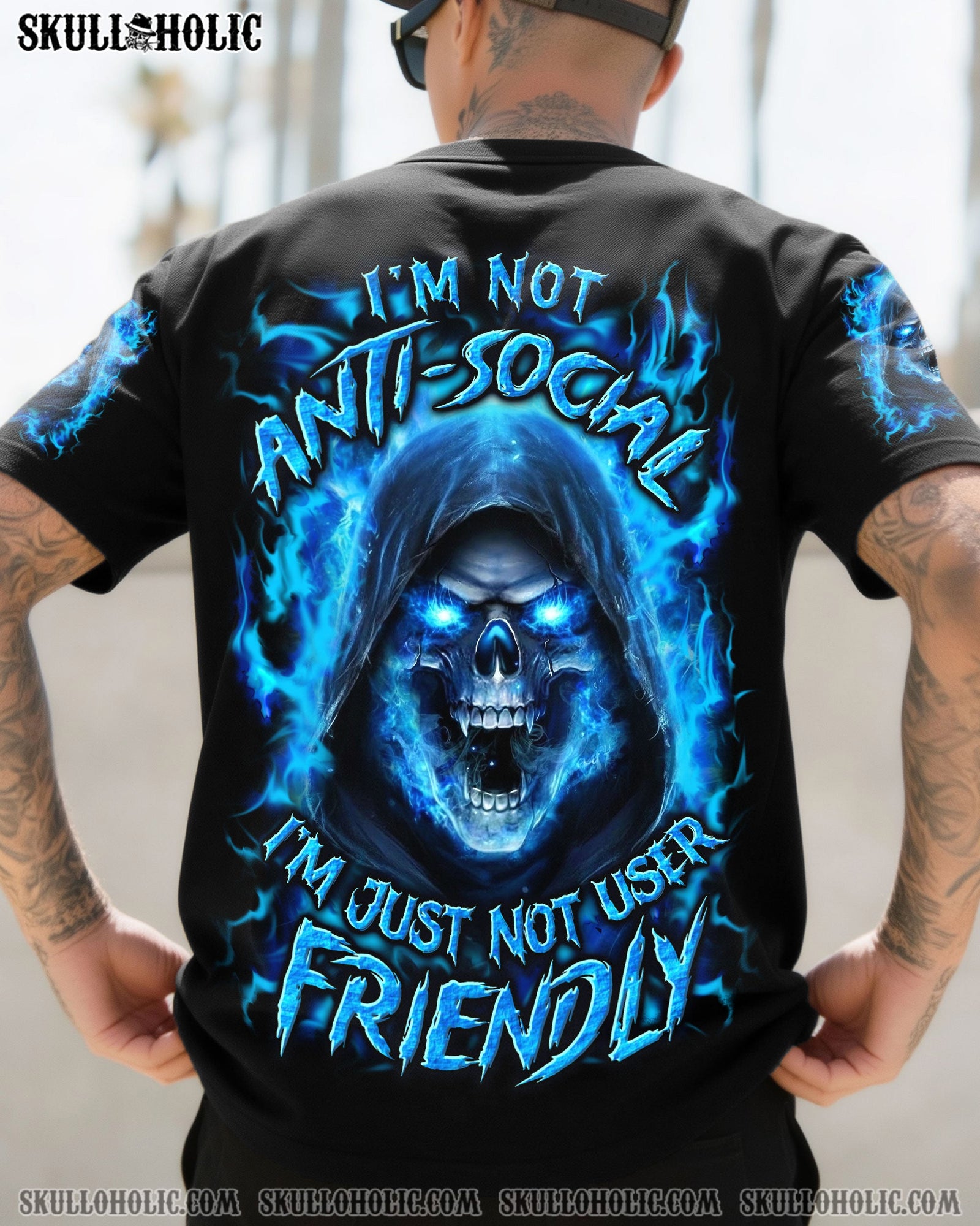 BLISSCORNERS I'M NOT ANTI-SOCIAL MAD REAPER SKULL ALL OVER PRINT