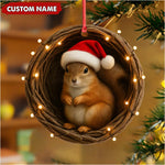 Blisscorners Personalized Squirrel Christmas Ornament, Custom Name Woodland Nest Santa Hat Decoration, Cute Holiday Tree Hanging Gift for Animal Lovers