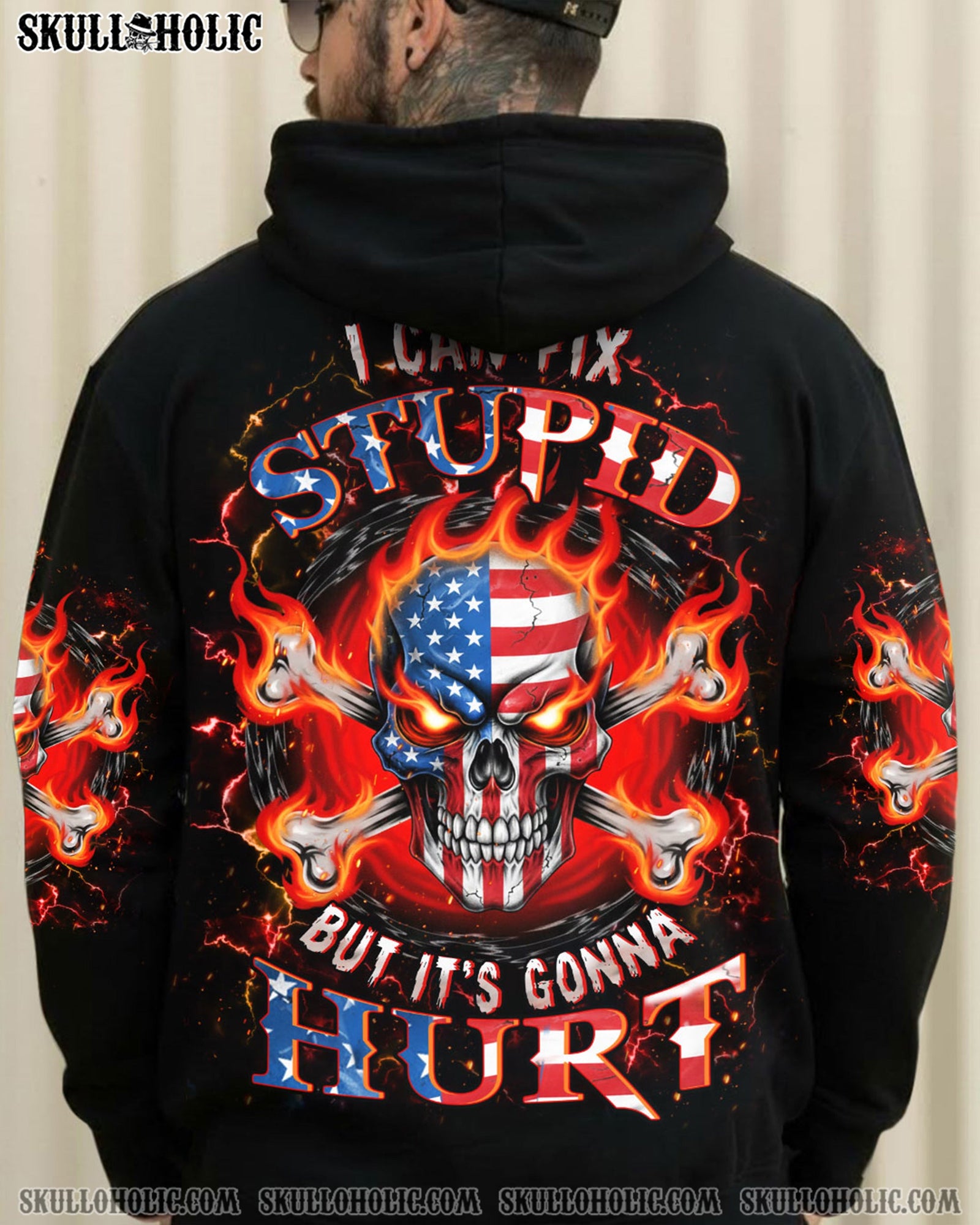 BLISSCORNERS I CAN FIX STUPID BUT IT'S GONNA HURT FIRE SKULL ALL OVER PRINT