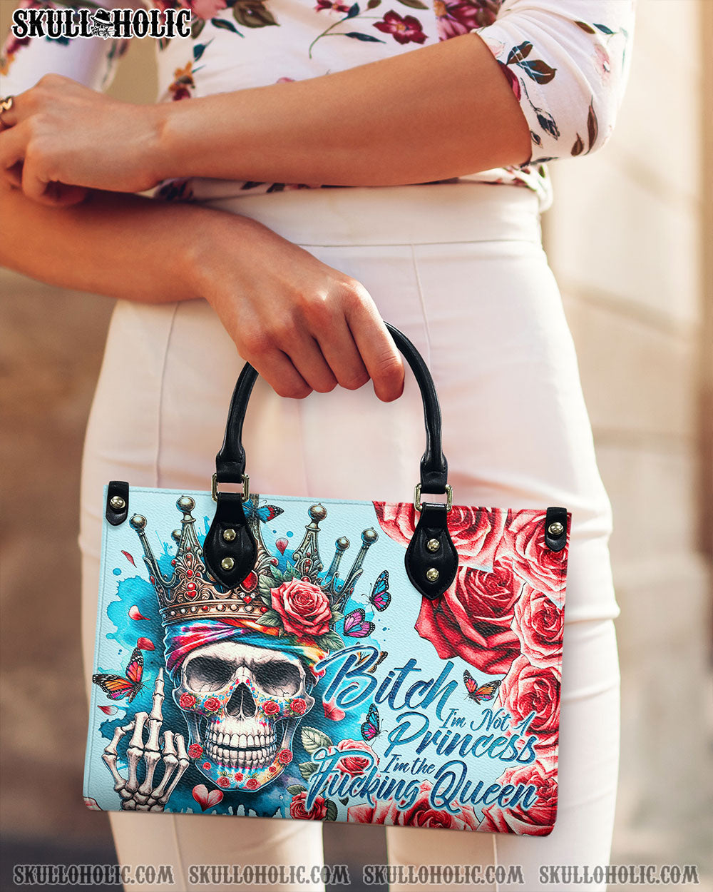 BLISSCORNERS I'M NOT A PRINCESS SKULL LEATHER HANDBAG