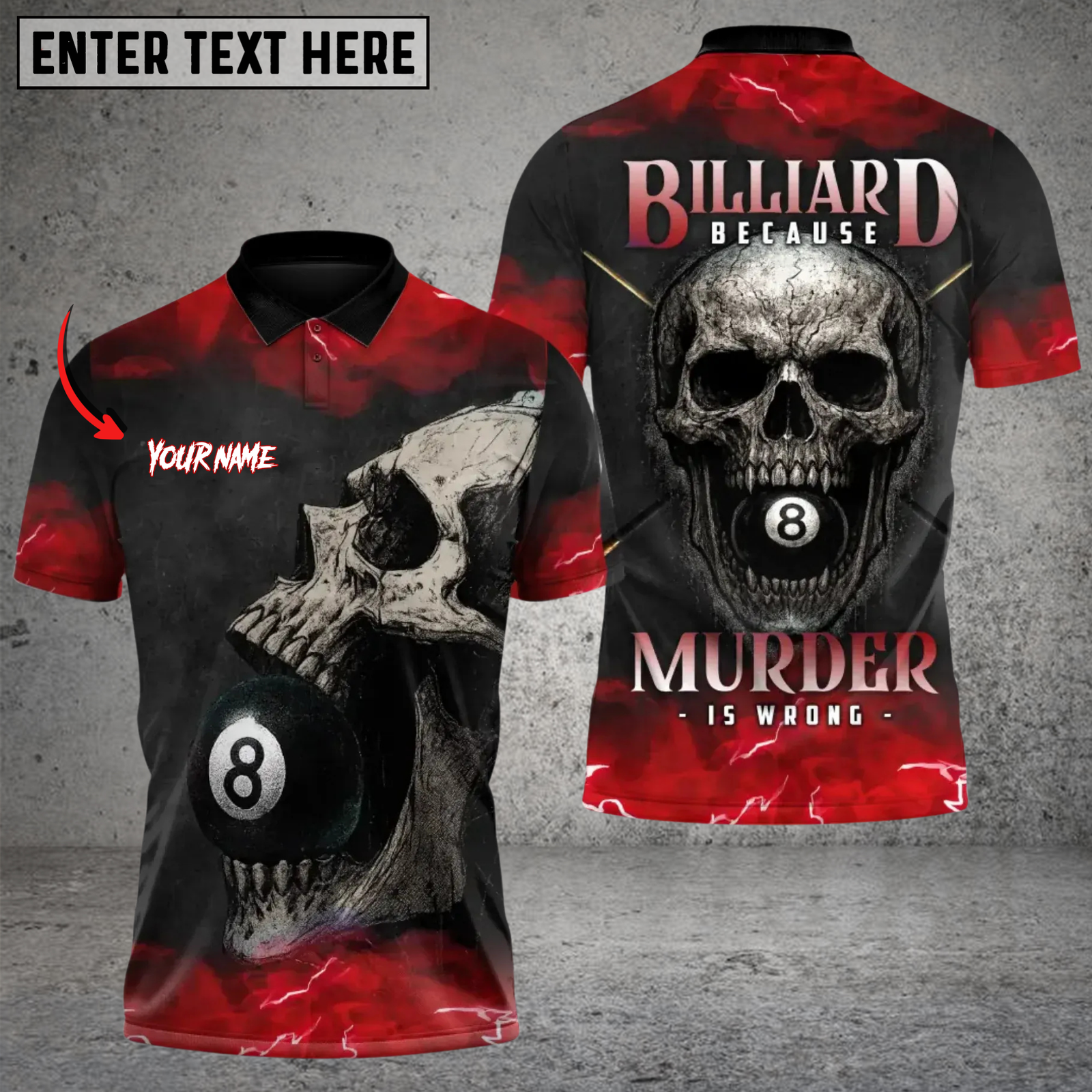 Blisscorners Death Skull 8 Ball Billiards Multicolor Customized Name, Team Name 3D Shirt