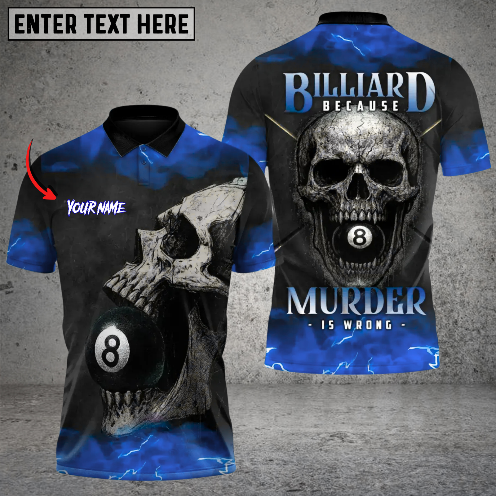 Blisscorners Death Skull 8 Ball Billiards Multicolor Customized Name, Team Name 3D Shirt