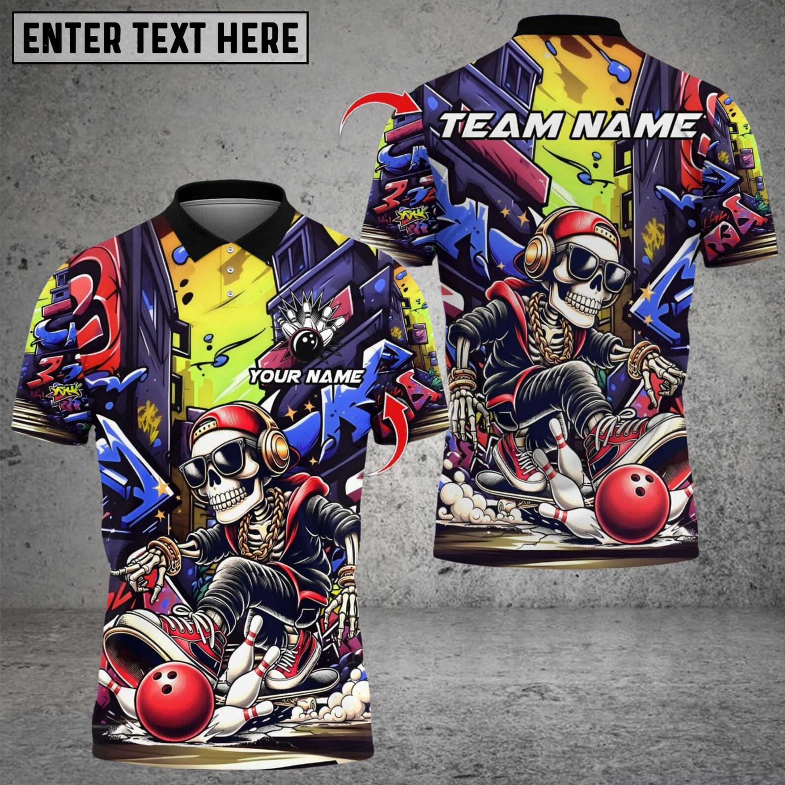 Blisscorners Graffiti Skull Bowling Multicolor Customized Name, Team Name 3D Shirts