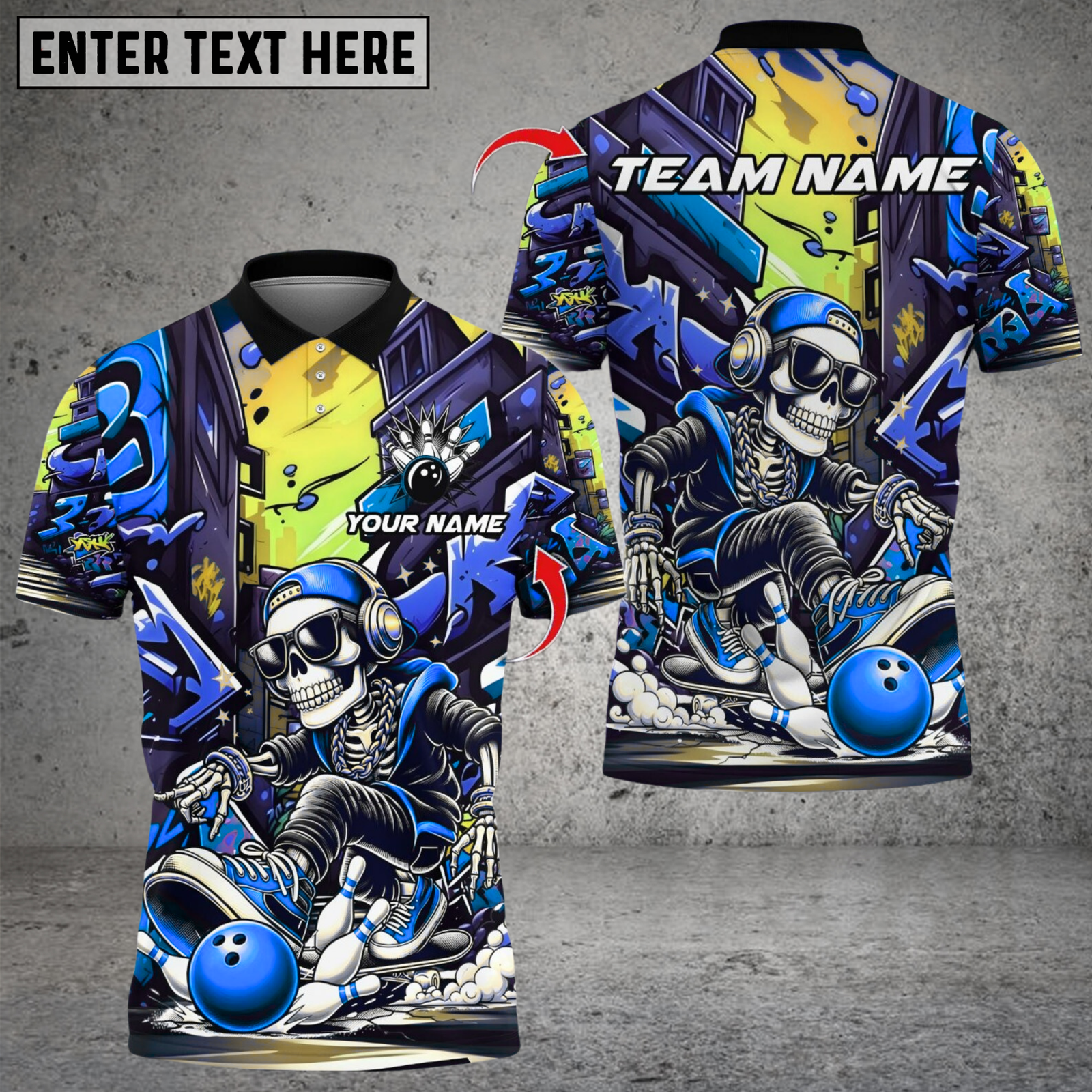 Blisscorners Graffiti Skull Bowling Multicolor Customized Name, Team Name 3D Shirts