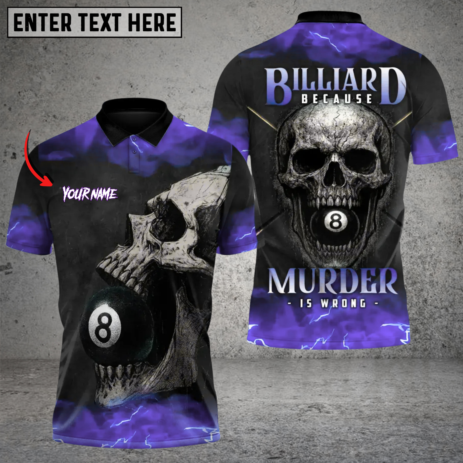 Blisscorners Death Skull 8 Ball Billiards Multicolor Customized Name, Team Name 3D Shirt