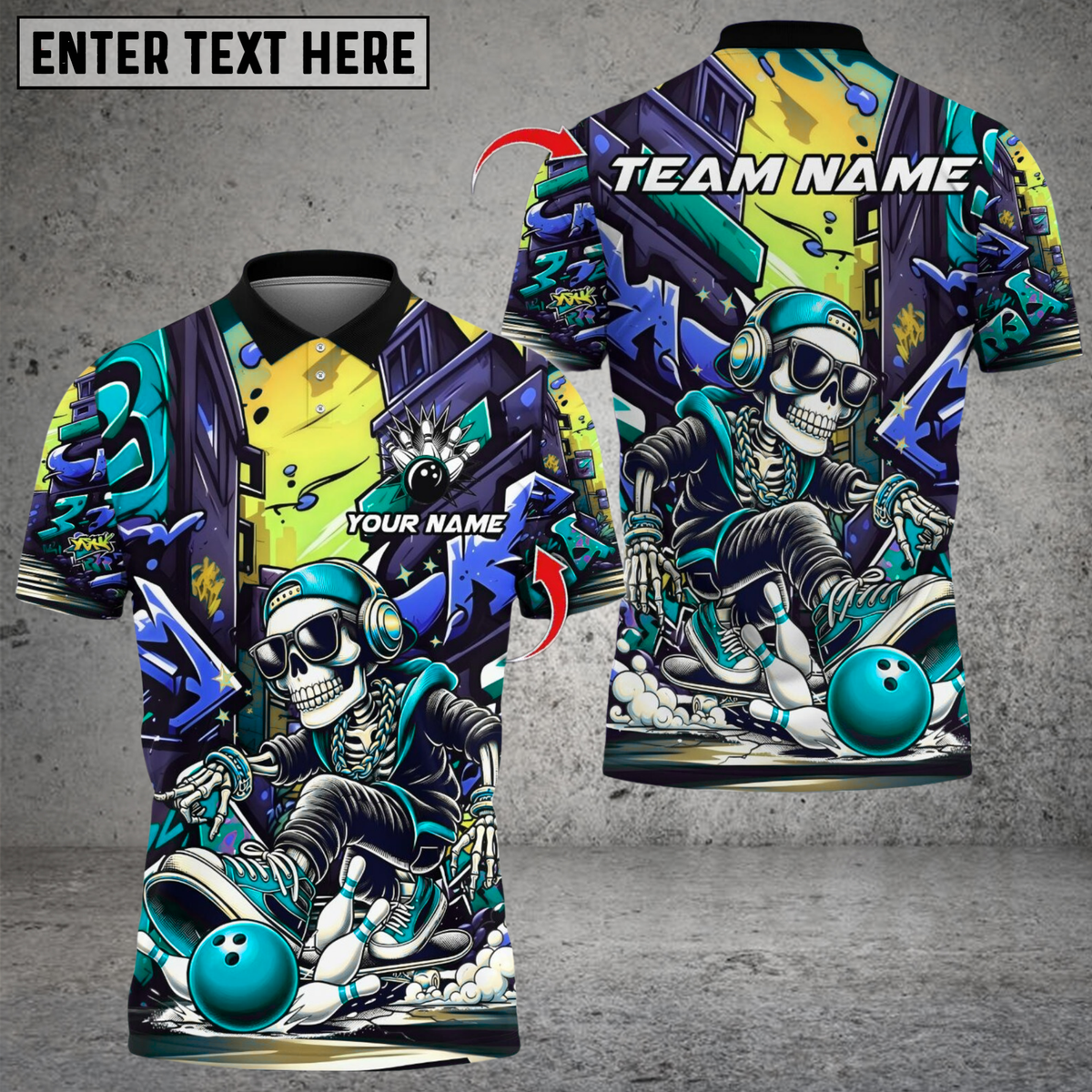 Blisscorners Graffiti Skull Bowling Multicolor Customized Name, Team Name 3D Shirts