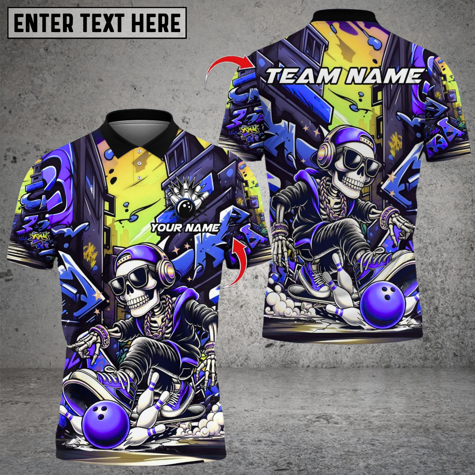 Blisscorners Graffiti Skull Bowling Multicolor Customized Name, Team Name 3D Shirts