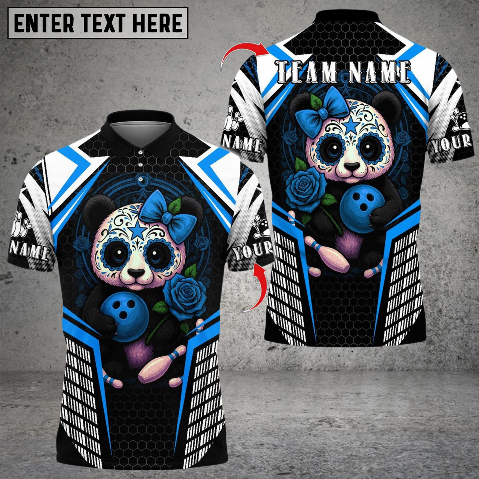 Blisscorners Bowling Skull Baby Panda Multicolor Customized Name, Team Name 3D Shirts