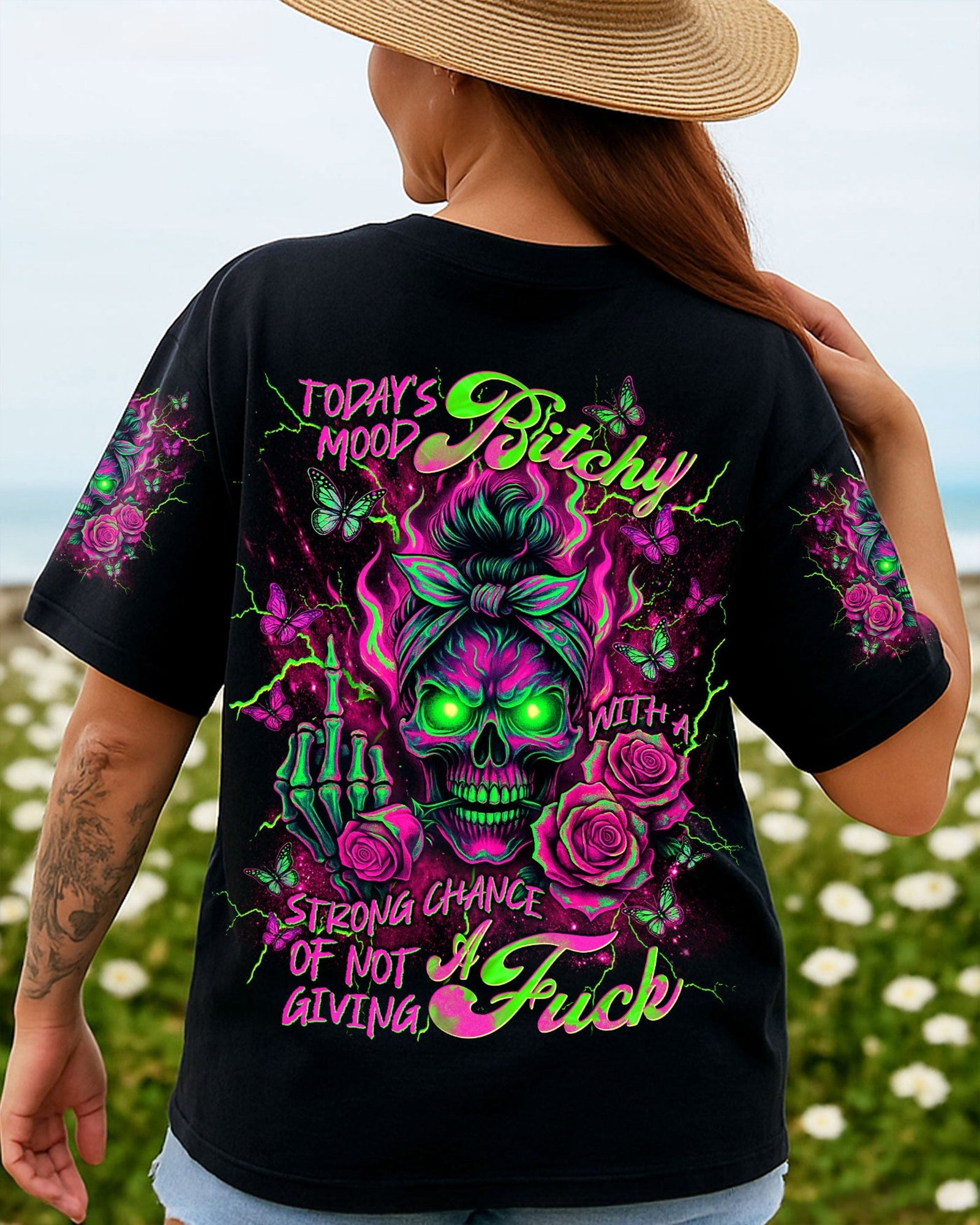 BLISSCORNERS I MATCH ENERGY SKULL MESSY BUN ALL OVER PRINT