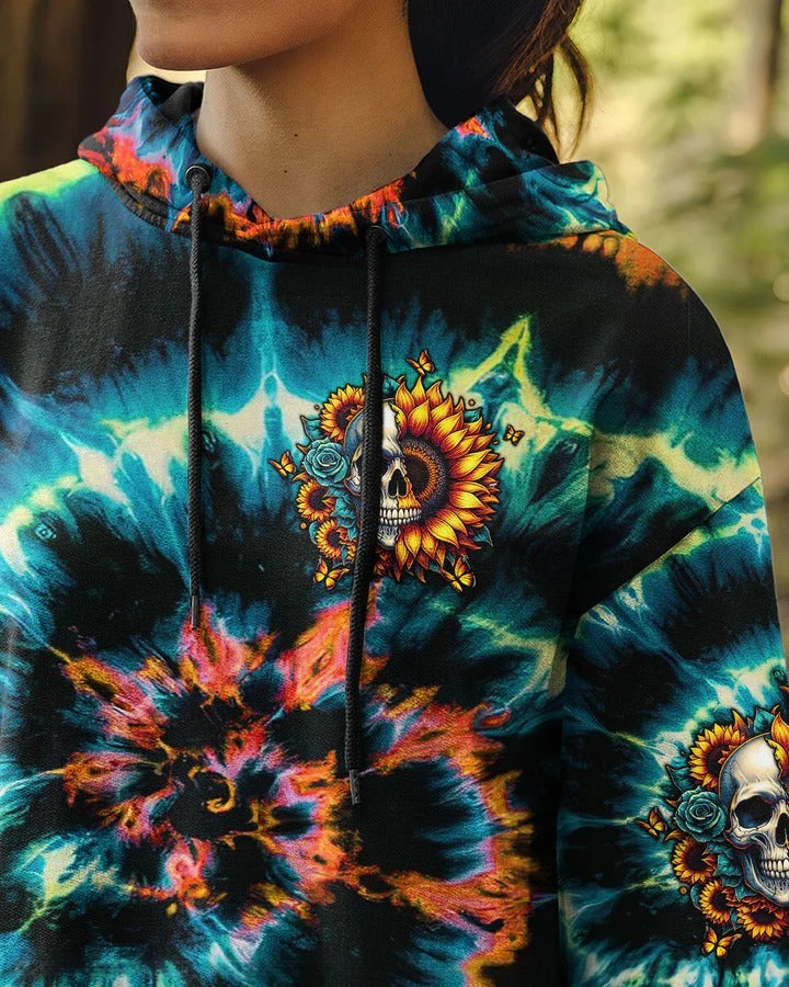 BLISSCORNERS SHE IS SUNSHINE SUNFLOWER SKULL TIE DYE ALL OVER PRINT