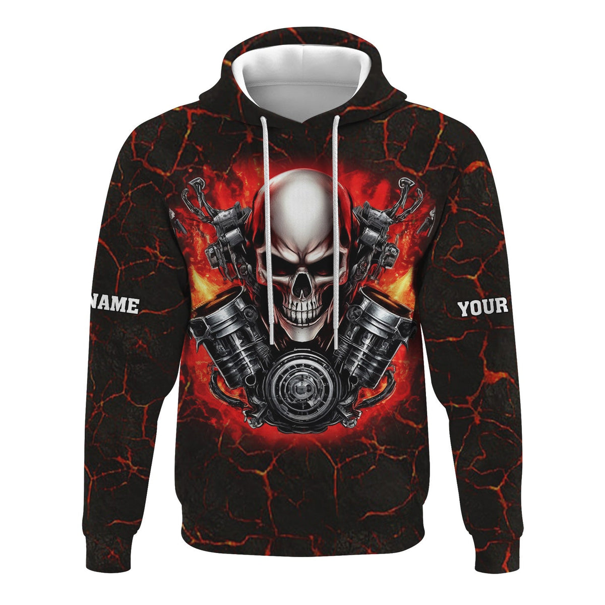 Blisscorners Custom Name Skull Mechanic Shirt Flame Style Printed Jacket Hoodie All Over Print