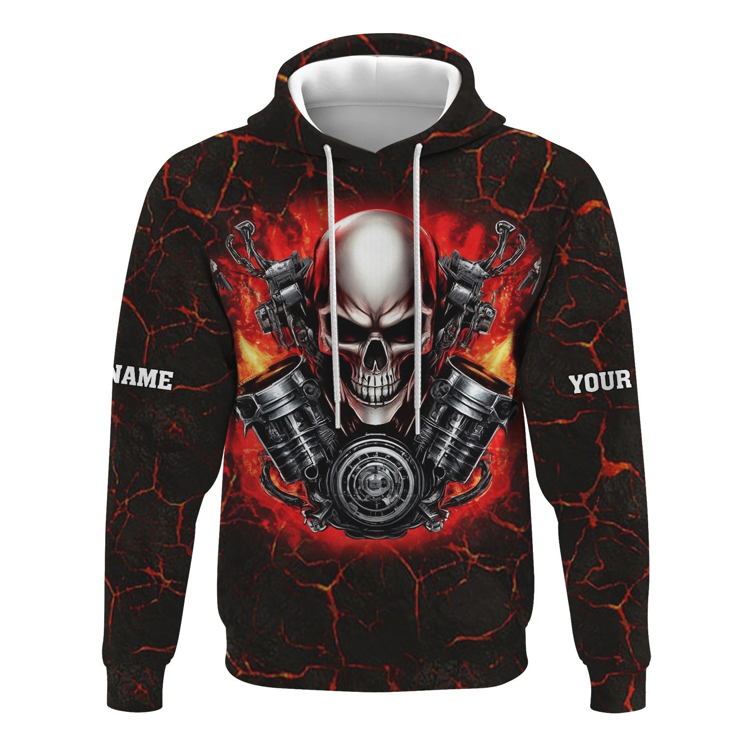 Blisscorners Custom Name Skull Mechanic Shirt Flame Style Printed Jacket Hoodie All Over Print
