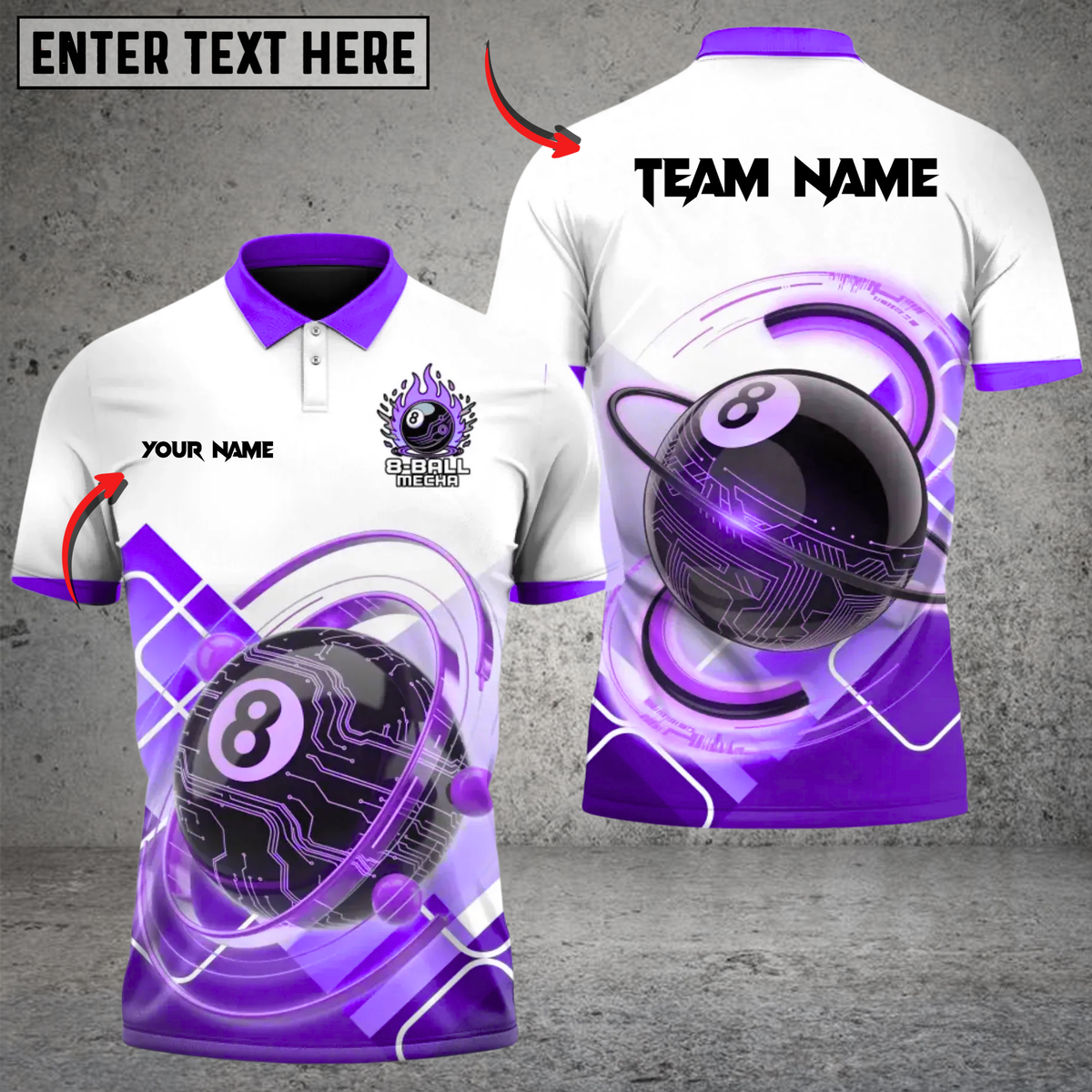 Blisscorners Billiards 8-Ball Mecha Multicolor Customized Name, Team Name 3D Shirt