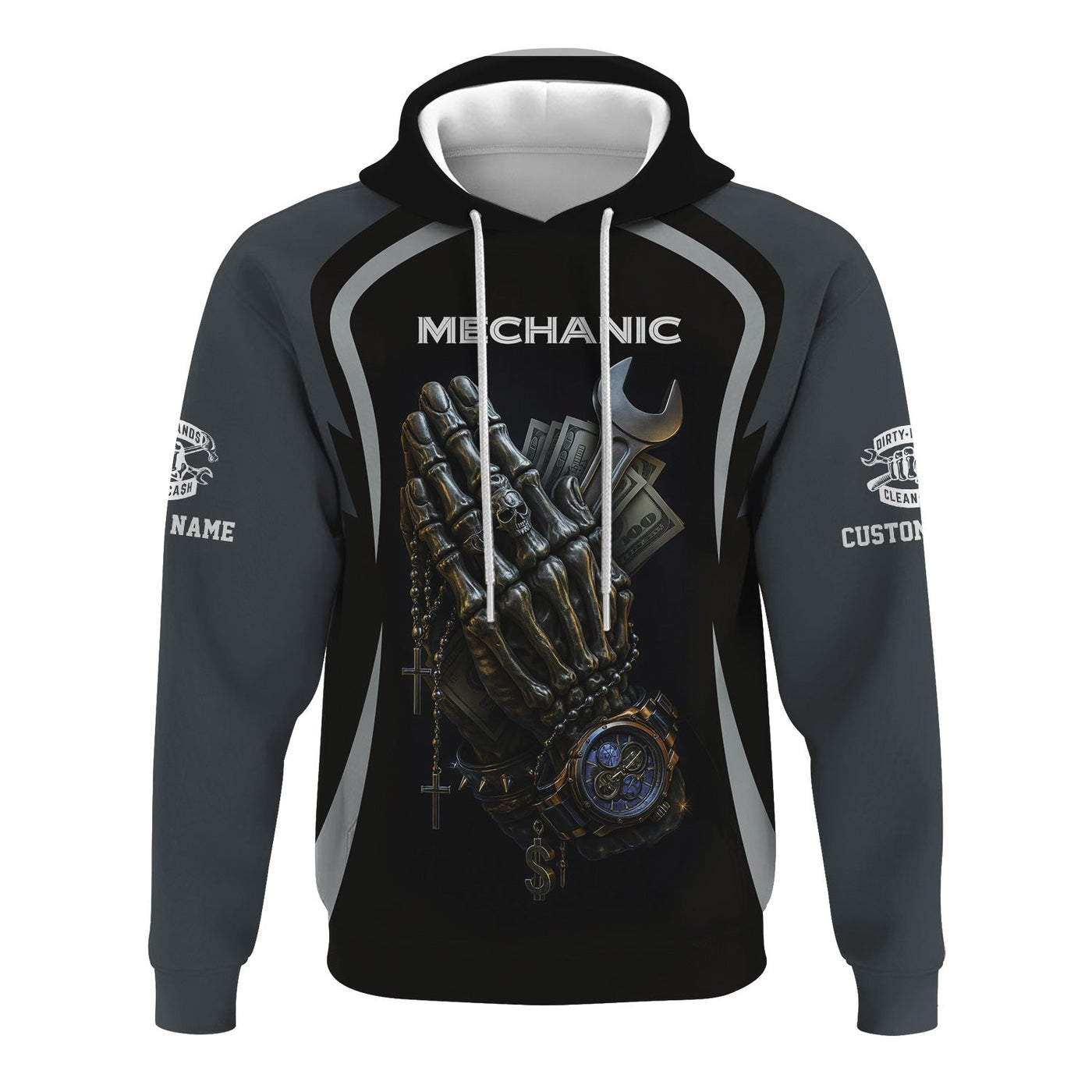 Blisscorners Personalized T-Shirt Just Wait Until You Hire A Bad Mechanic Skull Praying Hand Design Shirt For Mechanics