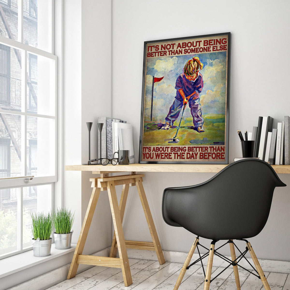 Blisscorners It's Not About Being Better Than Someone Else Canvas Wall Art, Golf Decor, Gift For Golf Lovers LM2611