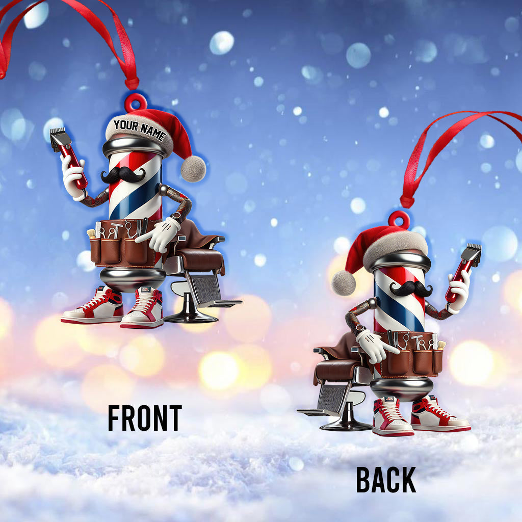 Blisscorners Custom Name Barber Ornament, Christmas Decoration for Barber Shop2D Flat LM2211