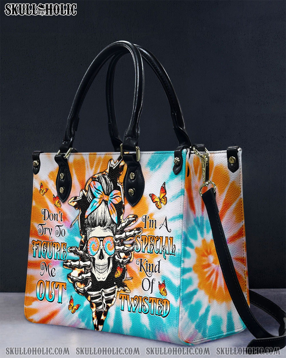 BLISSCORNERS DON'T TRY TO FIGURE ME OUT TIE DYE MESSY BUN LEATHER HANDBAG