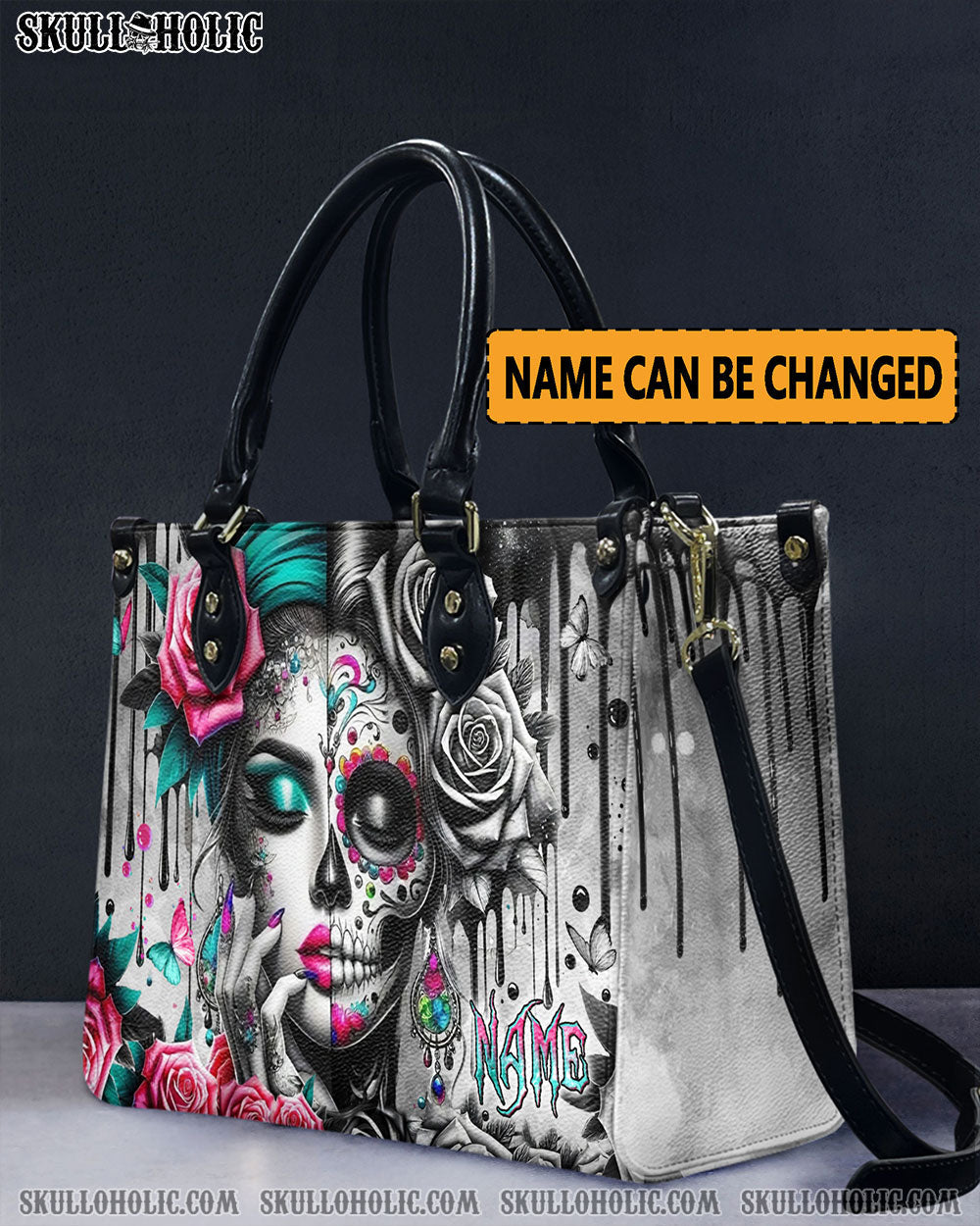 BLISSCORNERS SKULL LADY ROSES LEATHER HANDBAG
