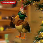 Blisscorners Personalized Cool Duck Christmas Ornament, Custom Name Mallard Wearing Hat, Funny Hipster Duck Tree Decoration