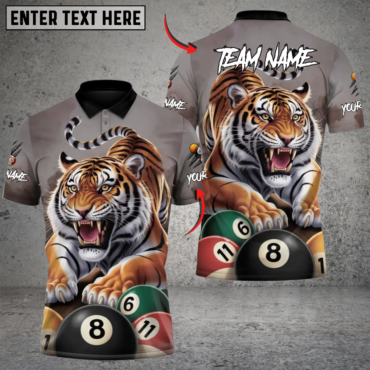 Blisscorners Power Tiger 8 Ball Billiards Personalized Name 3D Unisex Shirt