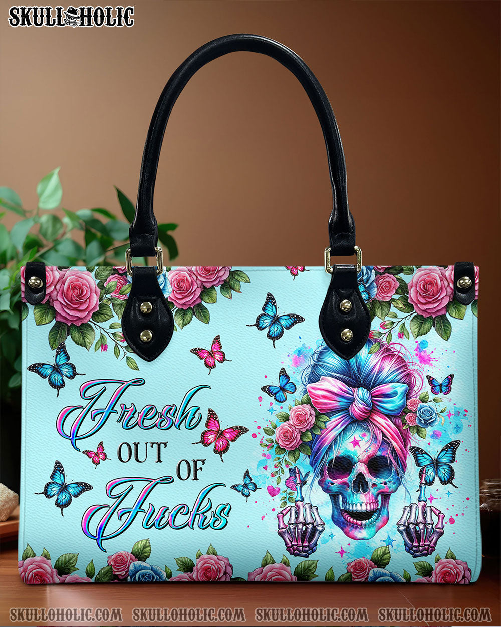 BLISSCORNERS FRESH OUT OF F MESSY BUN SKULL LEATHER HANDBAG