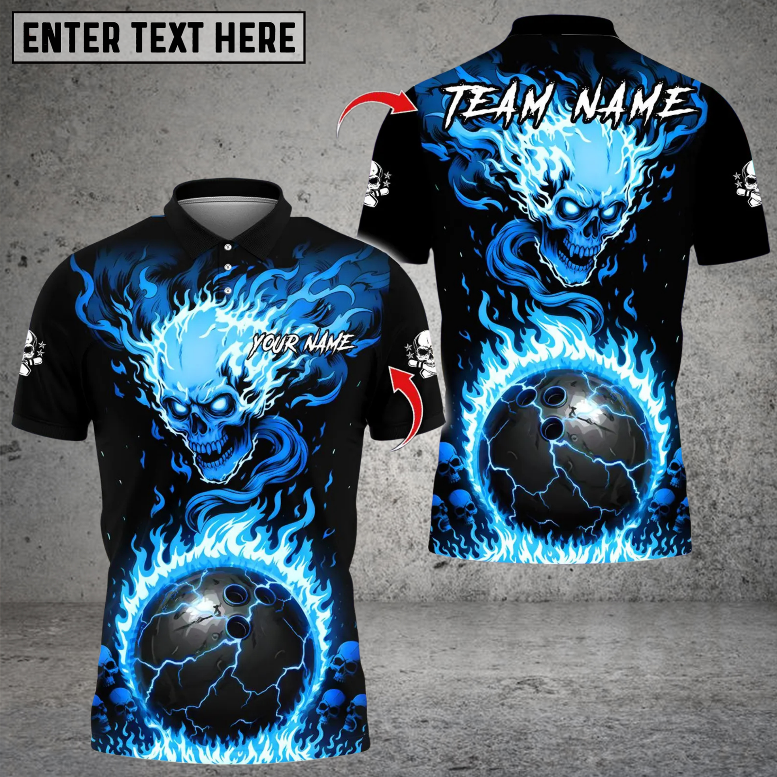 Blisscorners Bowling Flaming Skull Multicolor Customized Name, Team Name 3D Shirts