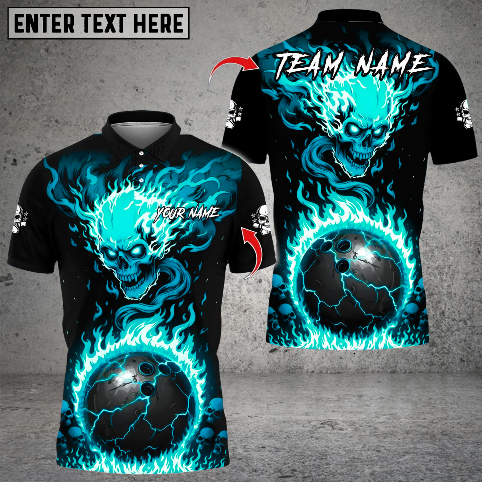 Blisscorners Bowling Flaming Skull Multicolor Customized Name, Team Name 3D Shirts