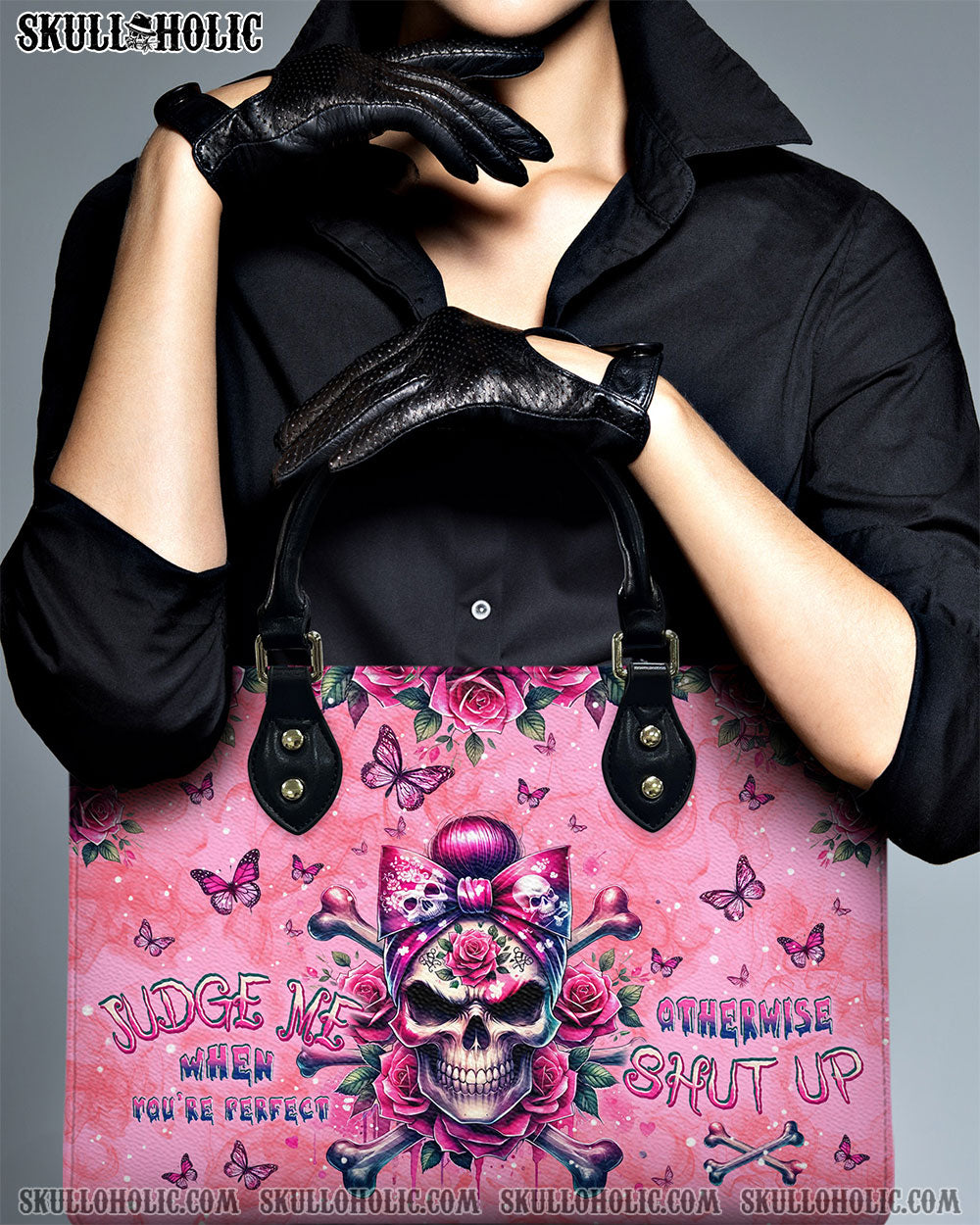 BLISSCORNERS JUDGE ME WHEN MADLY SKULL MESSY BUN LEATHER HANDBAG