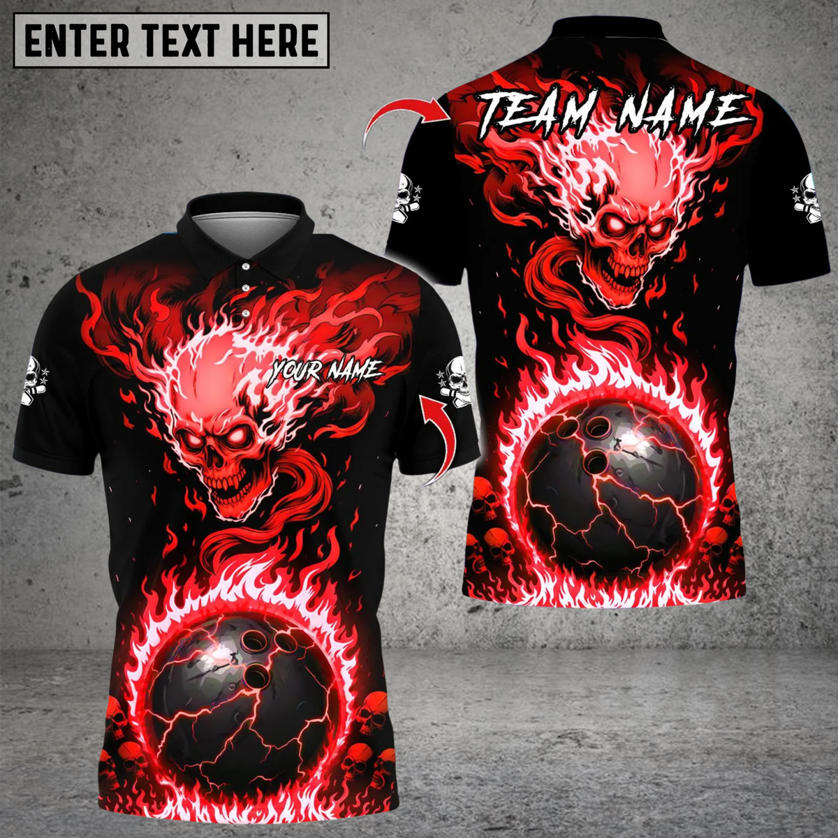Blisscorners Bowling Flaming Skull Multicolor Customized Name, Team Name 3D Shirts