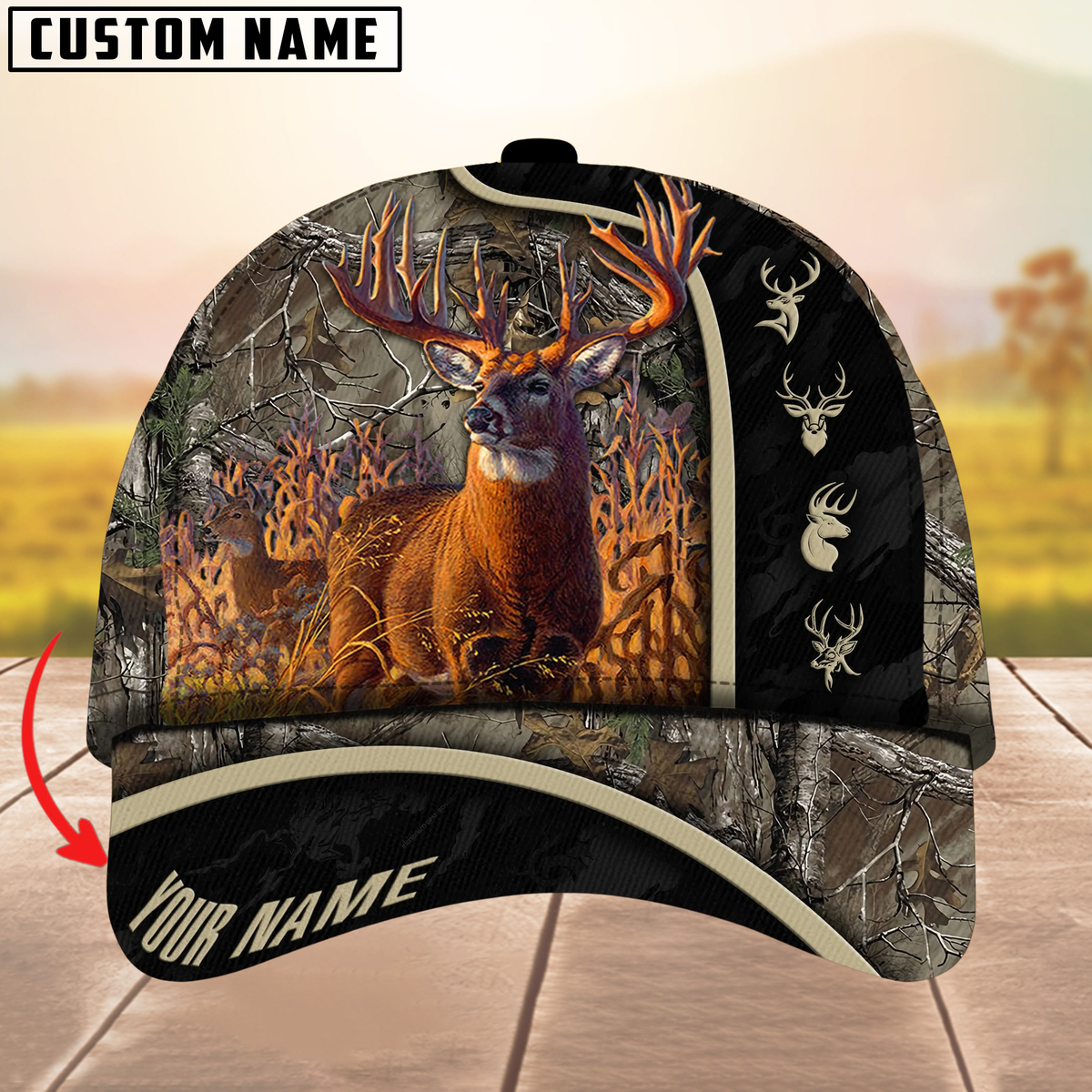 Blisscorners Premium Unique New Deer Hunting Camouflage Pattern Multicolor Personalized Name 3D Cap