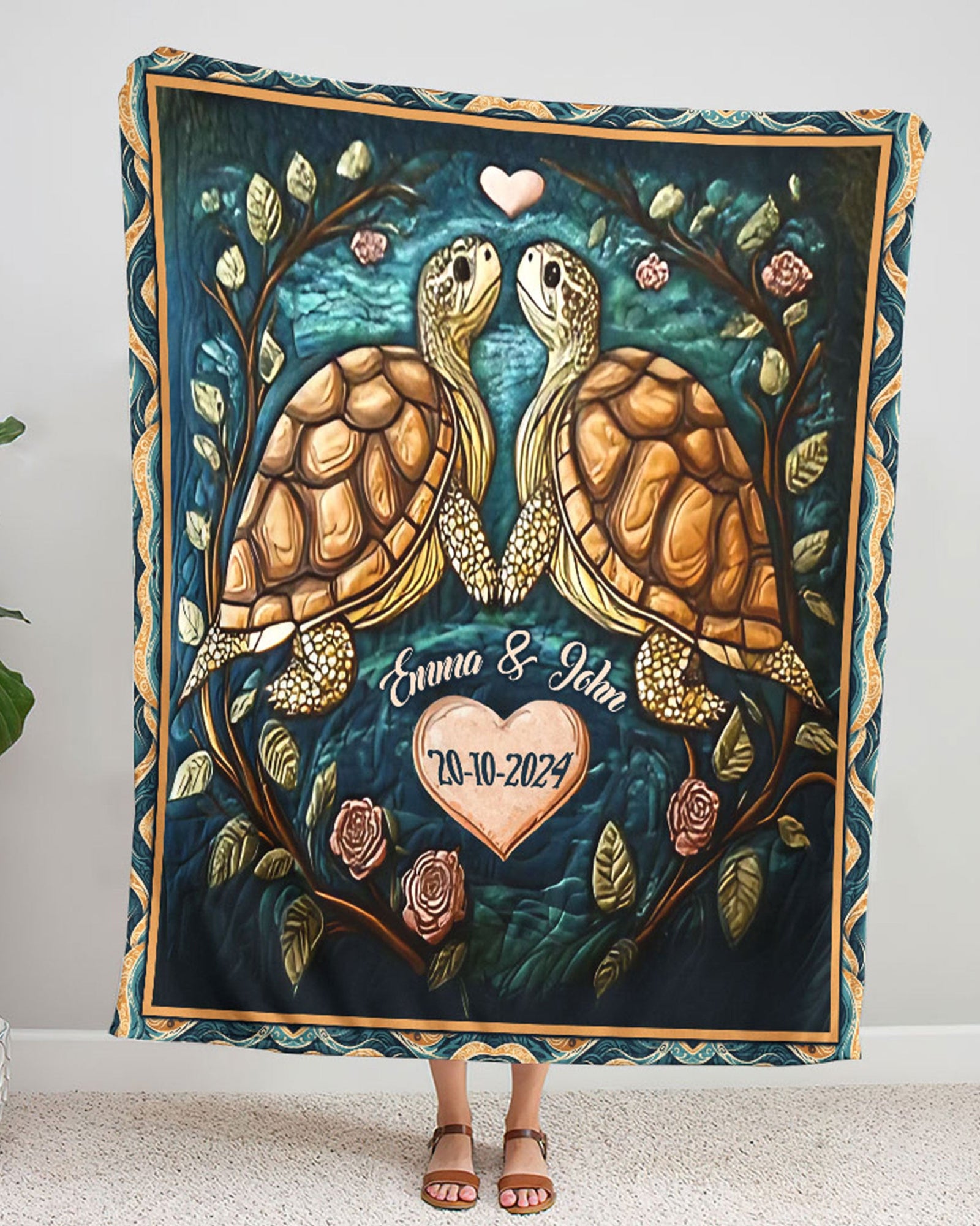 BLISSCORNERS PERSONALIZED COUPLE TURTLE FLEECE BLANKET