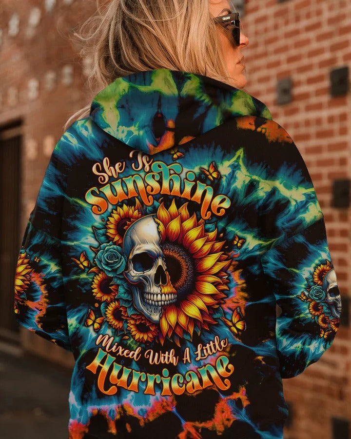 BLISSCORNERS SHE IS SUNSHINE SUNFLOWER SKULL TIE DYE ALL OVER PRINT