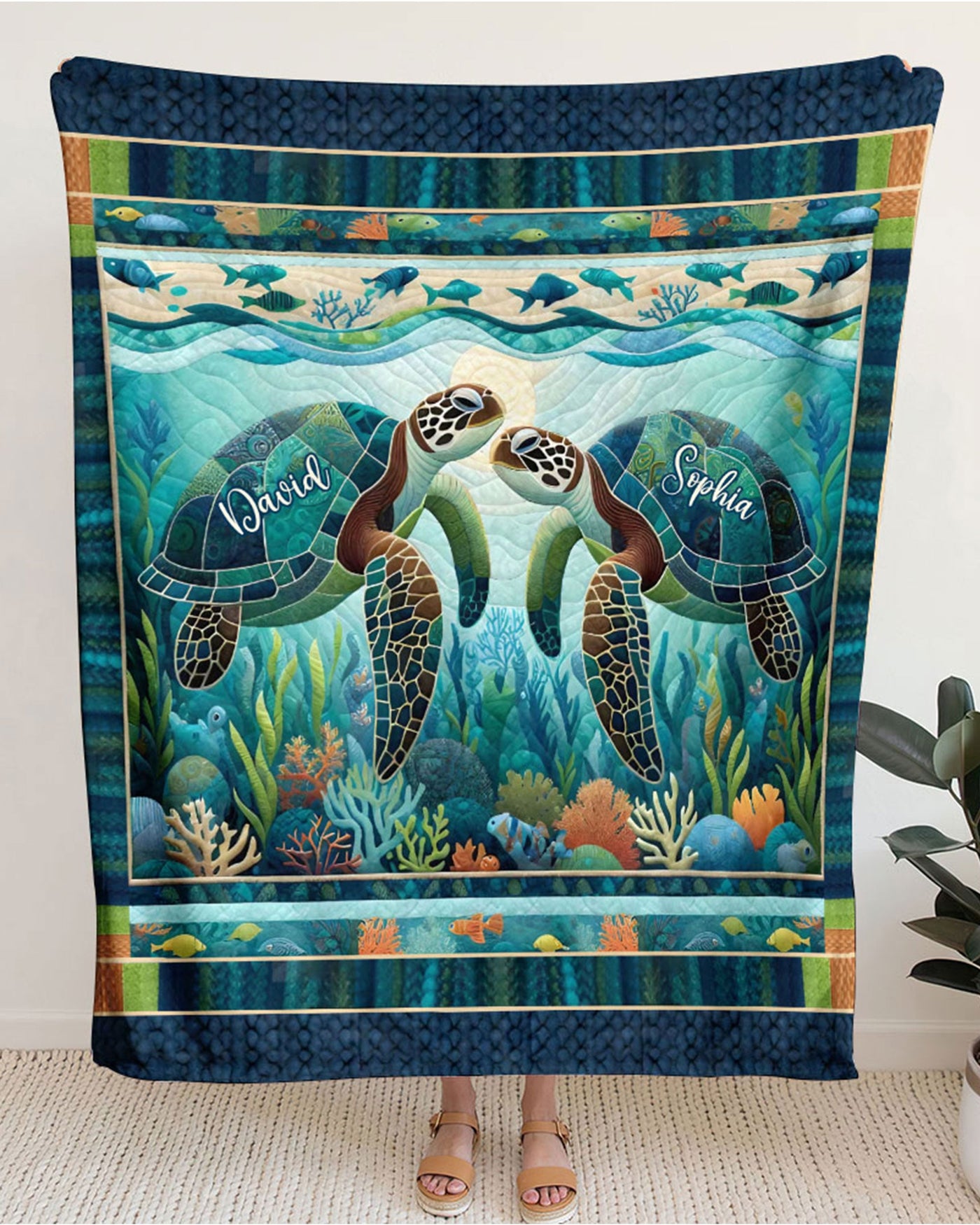 BLISSCORNERS PERSONALIZED YOU & ME AND THE SEA COUPLE FLEECE BLANKET