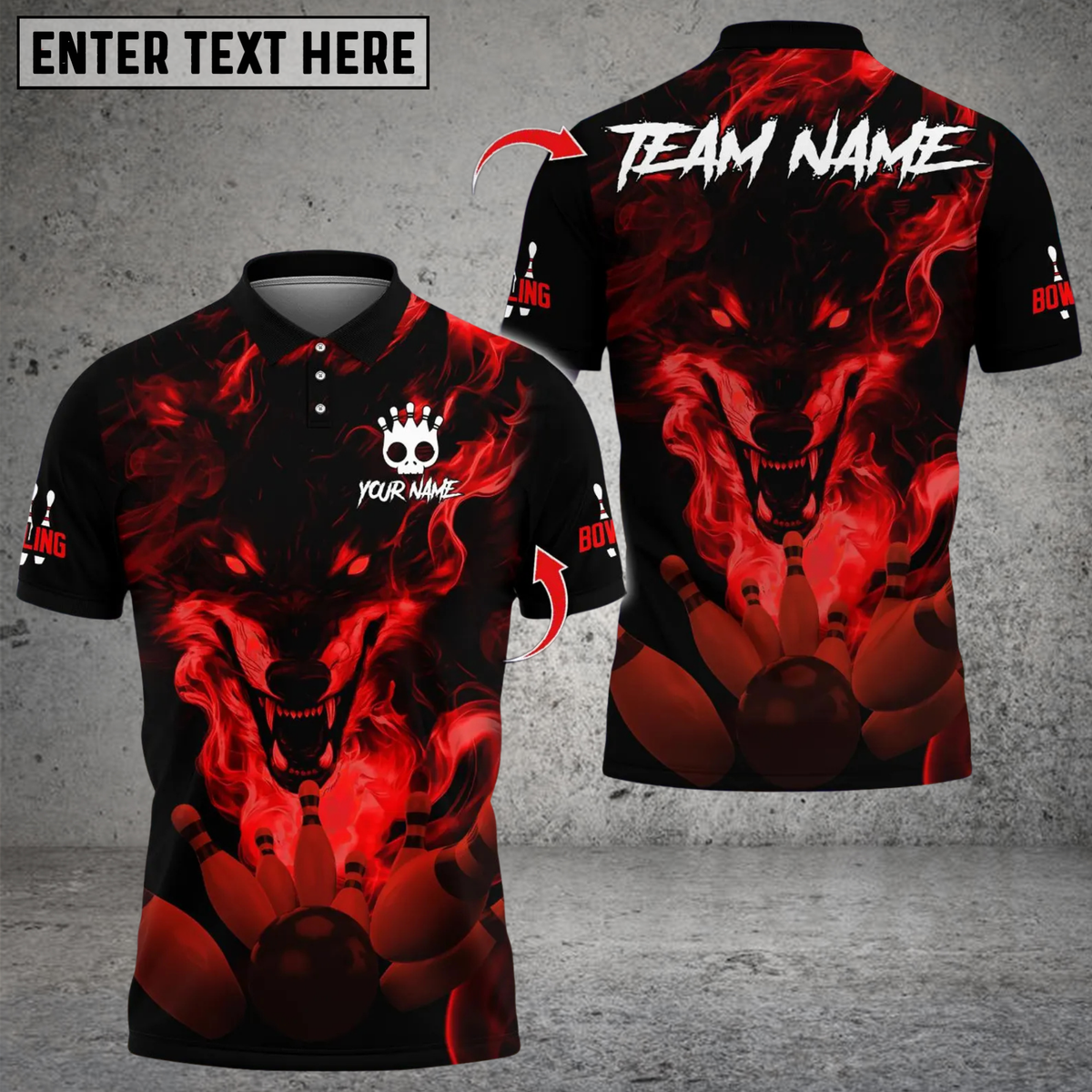 Blisscorners Smoke Wolf Bowling Chaos Multicolor Customized Name, Team Name 3D Shirts