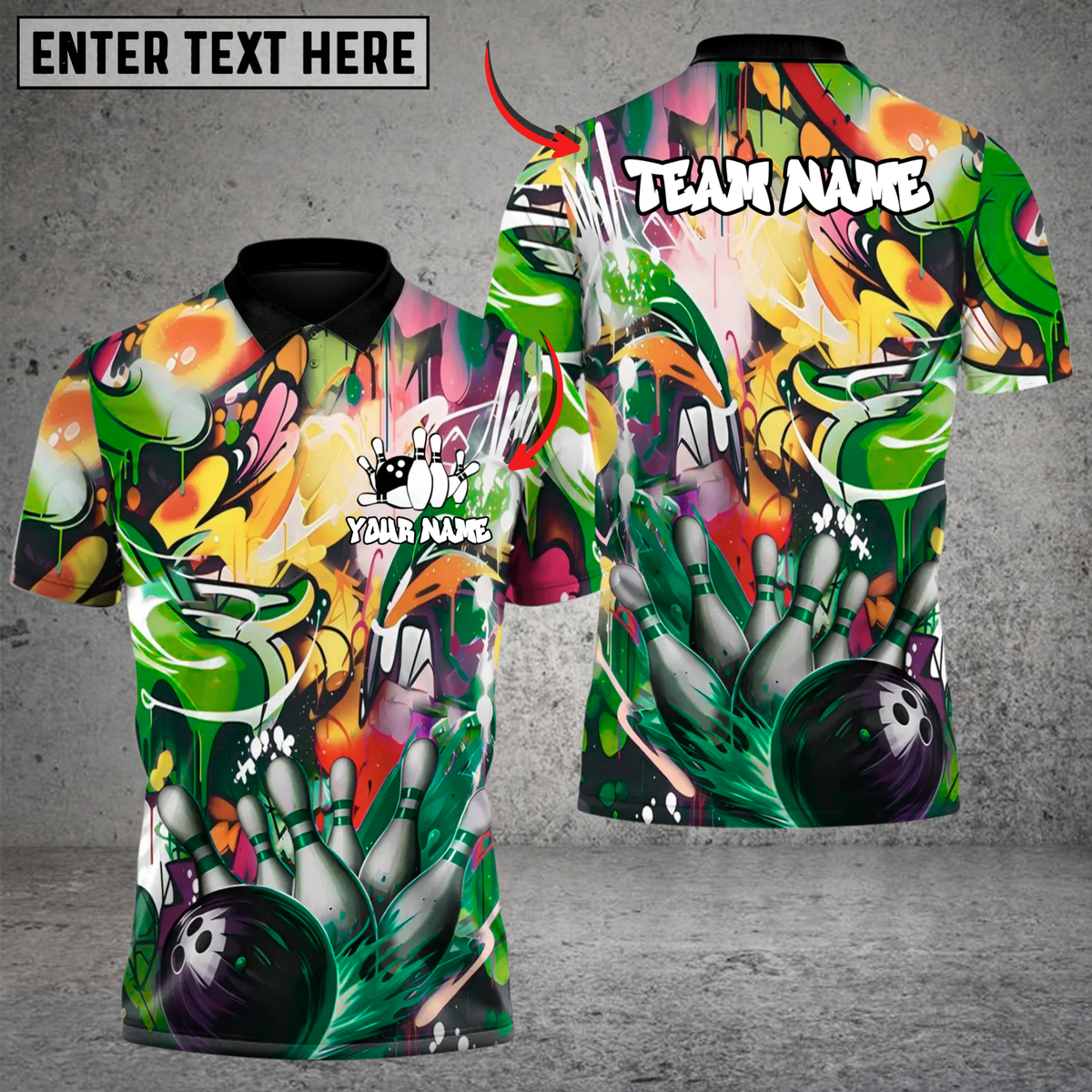 Blisscorners Bowling and Pins Splatter Strike Multicolor Customized Name, Team Name 3D Shirts