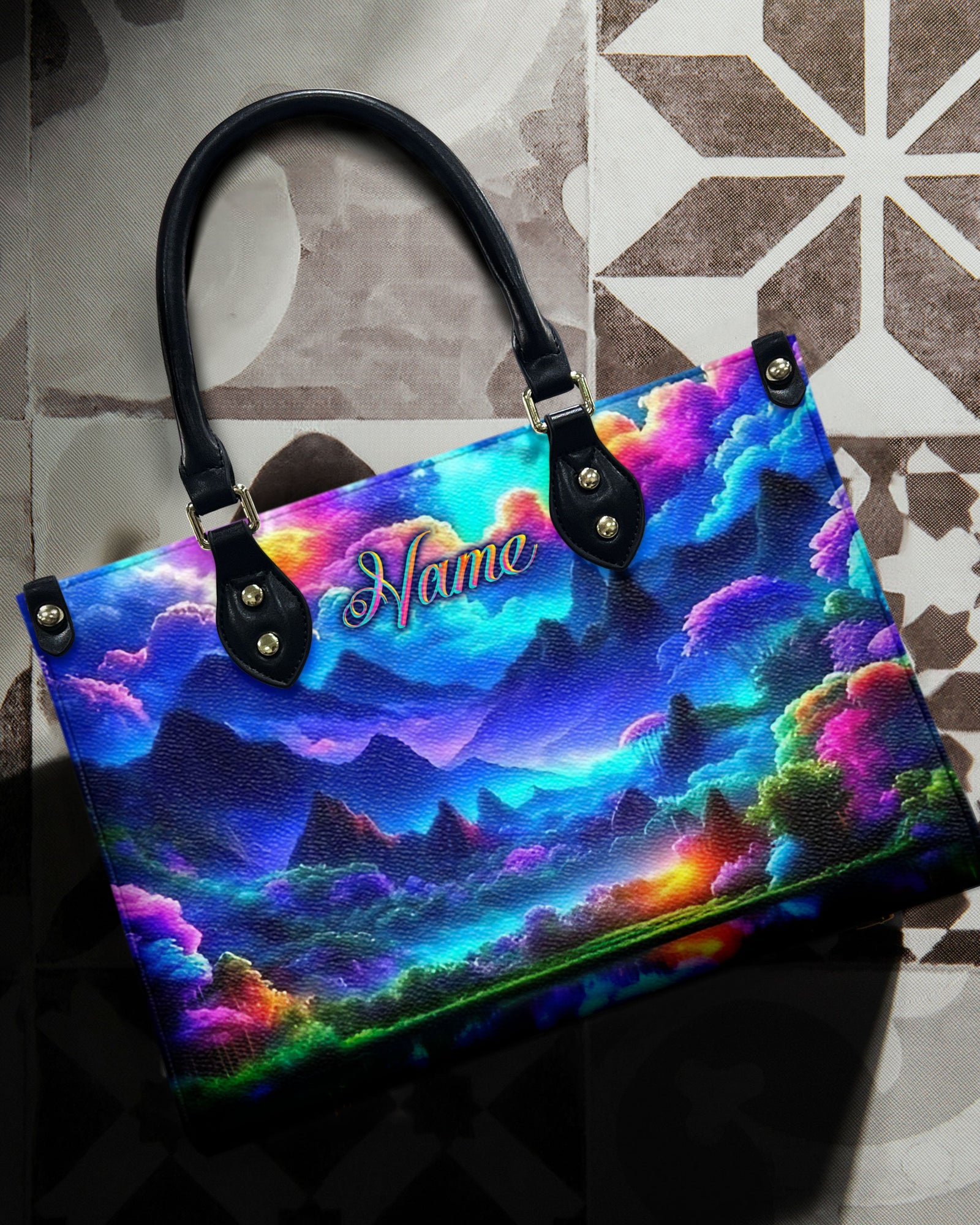 BLISSCORNERS GLOWING NATURE SCENE LEATHER HANDBAG