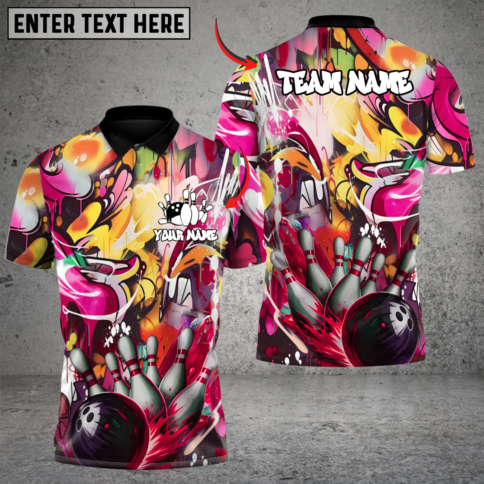 Blisscorners Bowling and Pins Splatter Strike Multicolor Customized Name, Team Name 3D Shirts