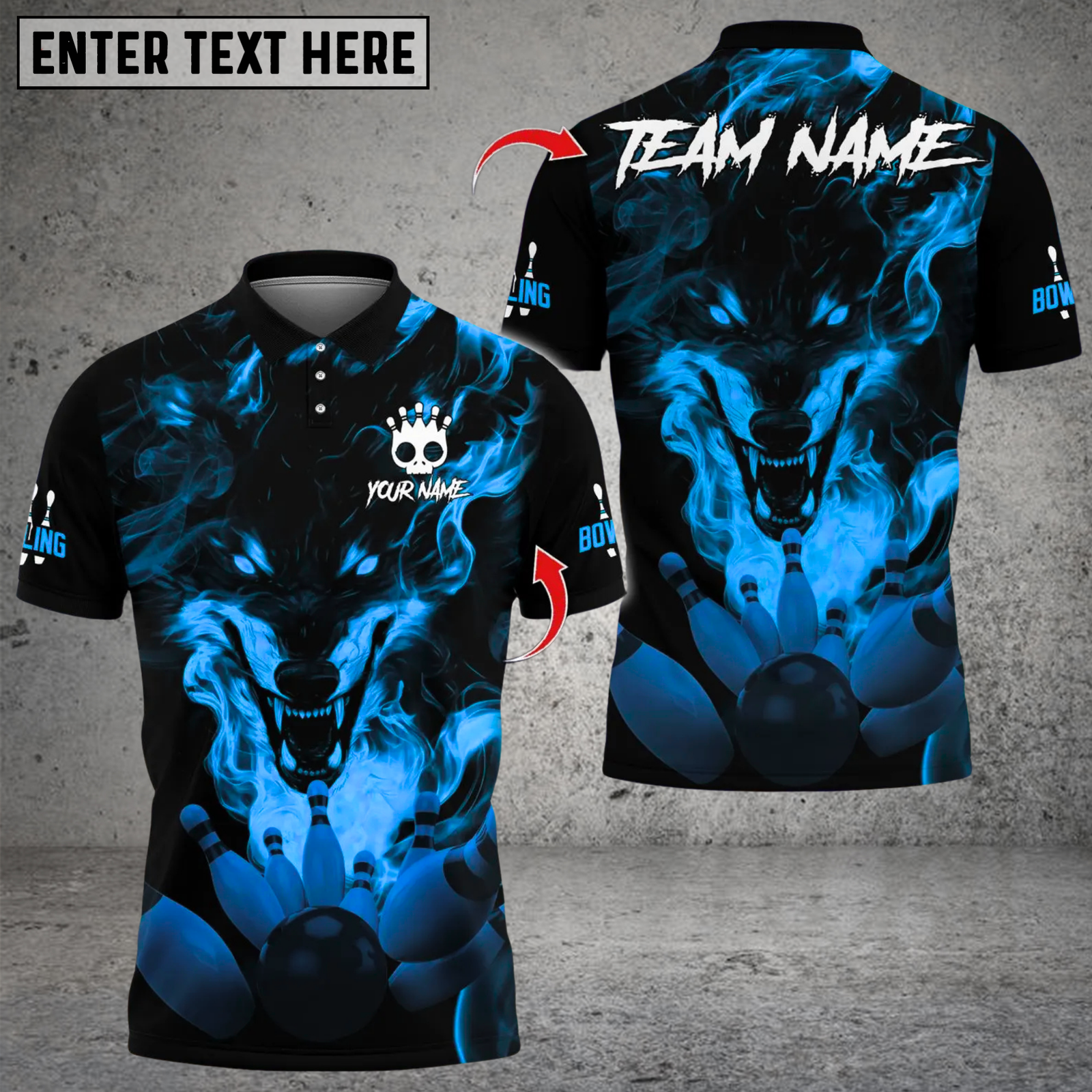 Blisscorners Smoke Wolf Bowling Chaos Multicolor Customized Name, Team Name 3D Shirts