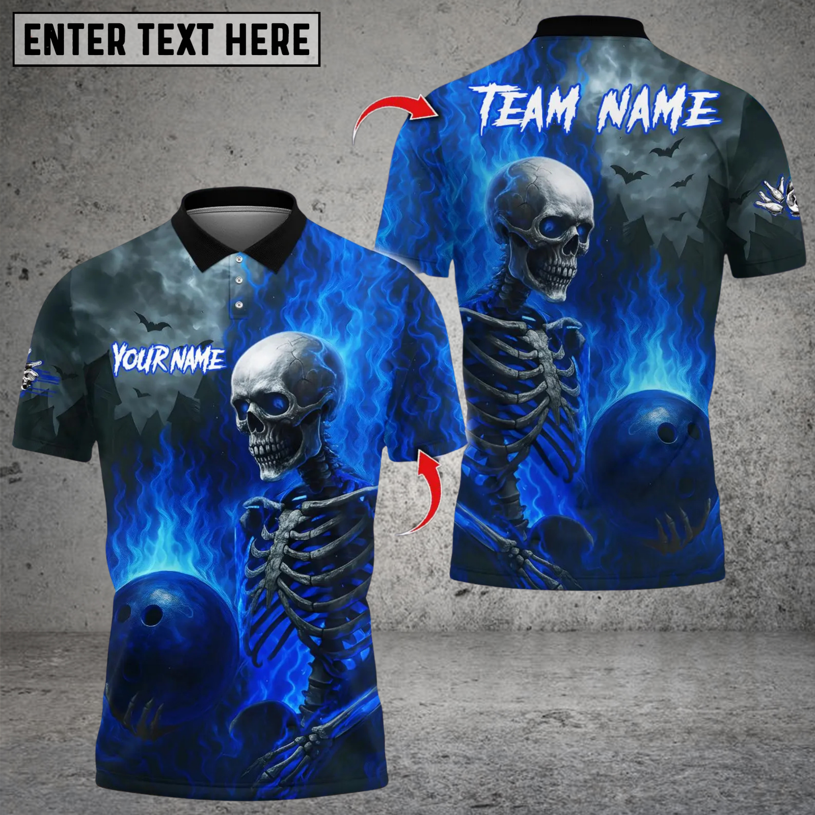 Blisscorners Flames Bowling Skeleton Multicolor Customized Name, Team Name 3D Shirts