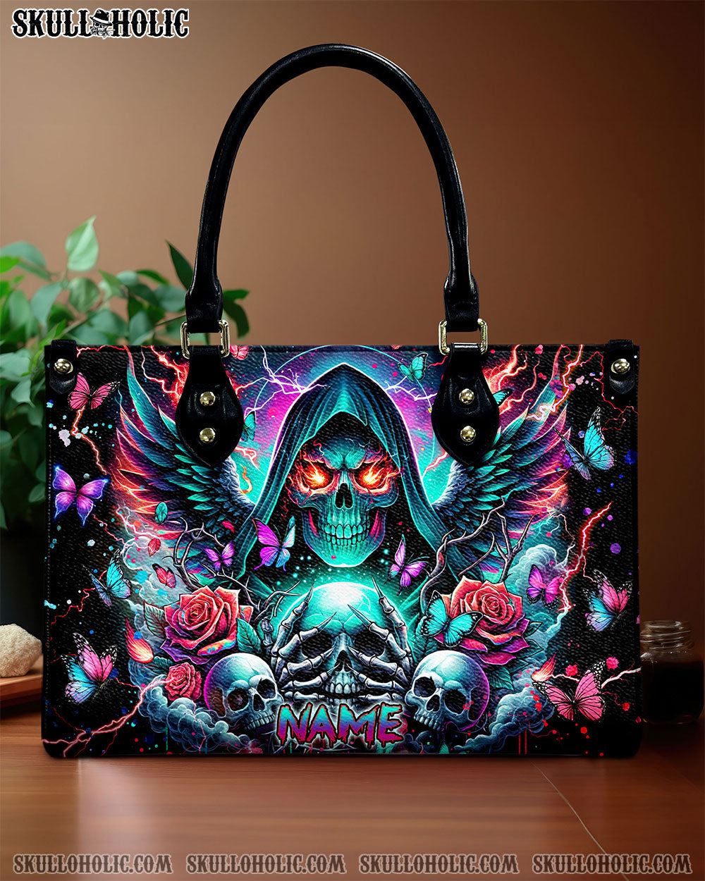 BLISSCORNERS REAPER SKULL WINGS LEATHER HANDBAG