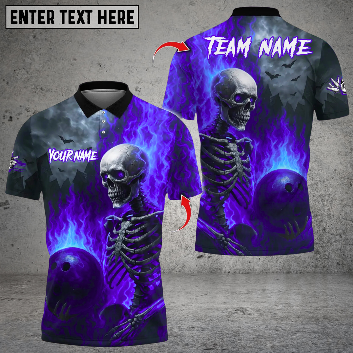 Blisscorners Flames Bowling Skeleton Multicolor Customized Name, Team Name 3D Shirts