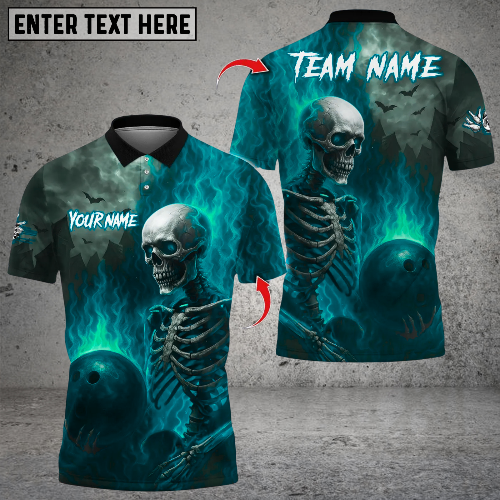 Blisscorners Flames Bowling Skeleton Multicolor Customized Name, Team Name 3D Shirts