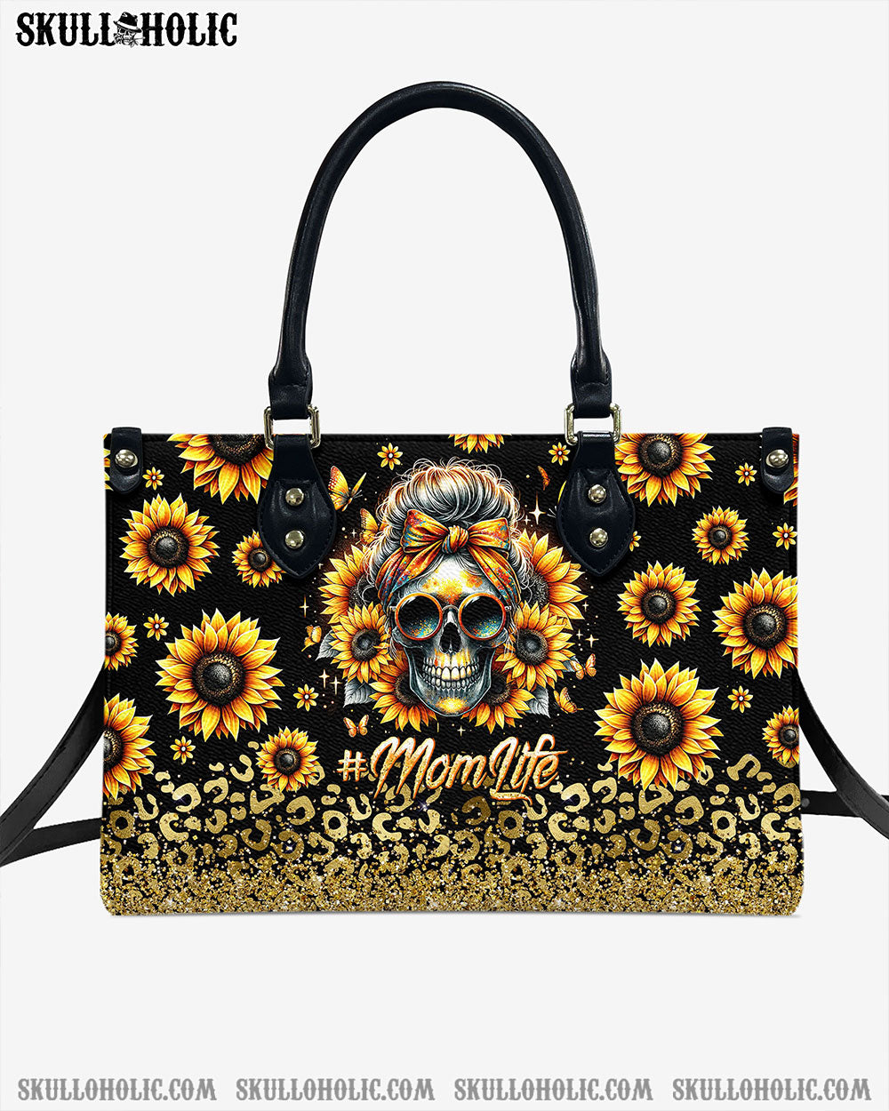 BLISSCORNERS MOM LIFE MESSY BUN SUNFLOWER LEOPARD LEATHER HANDBAG