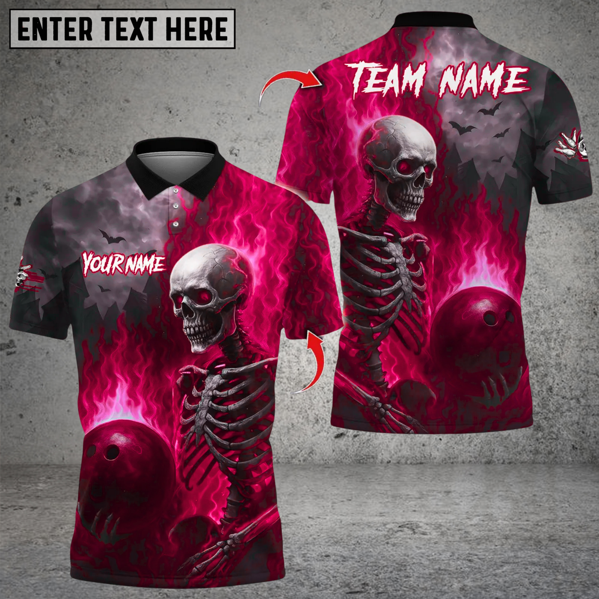 Blisscorners Flames Bowling Skeleton Multicolor Customized Name, Team Name 3D Shirts